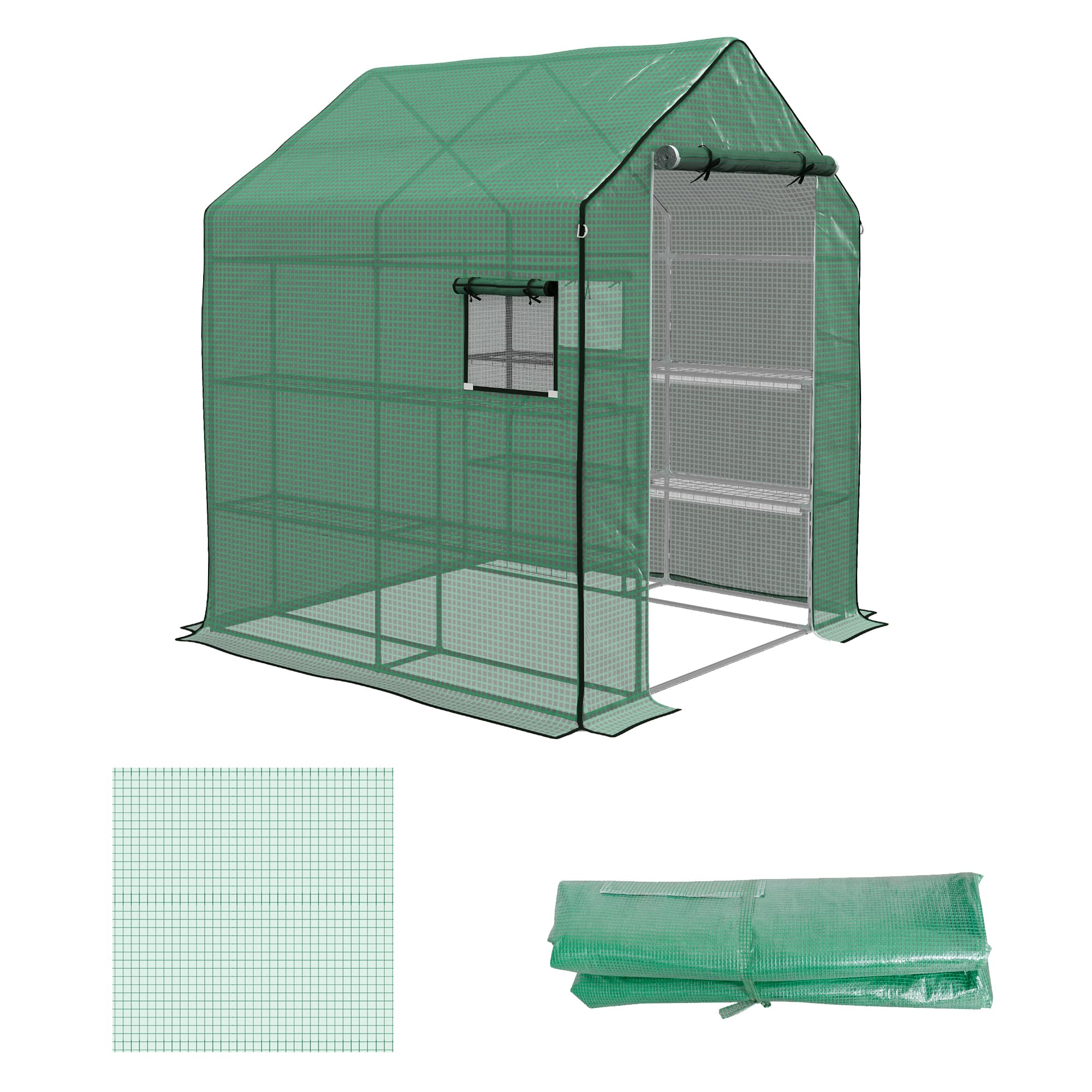Outsunny Bâche de remplacement pour serre de jardin 140 x 143 x 190 cm avec fenêtre et porte à fermeture éclair anti-UV