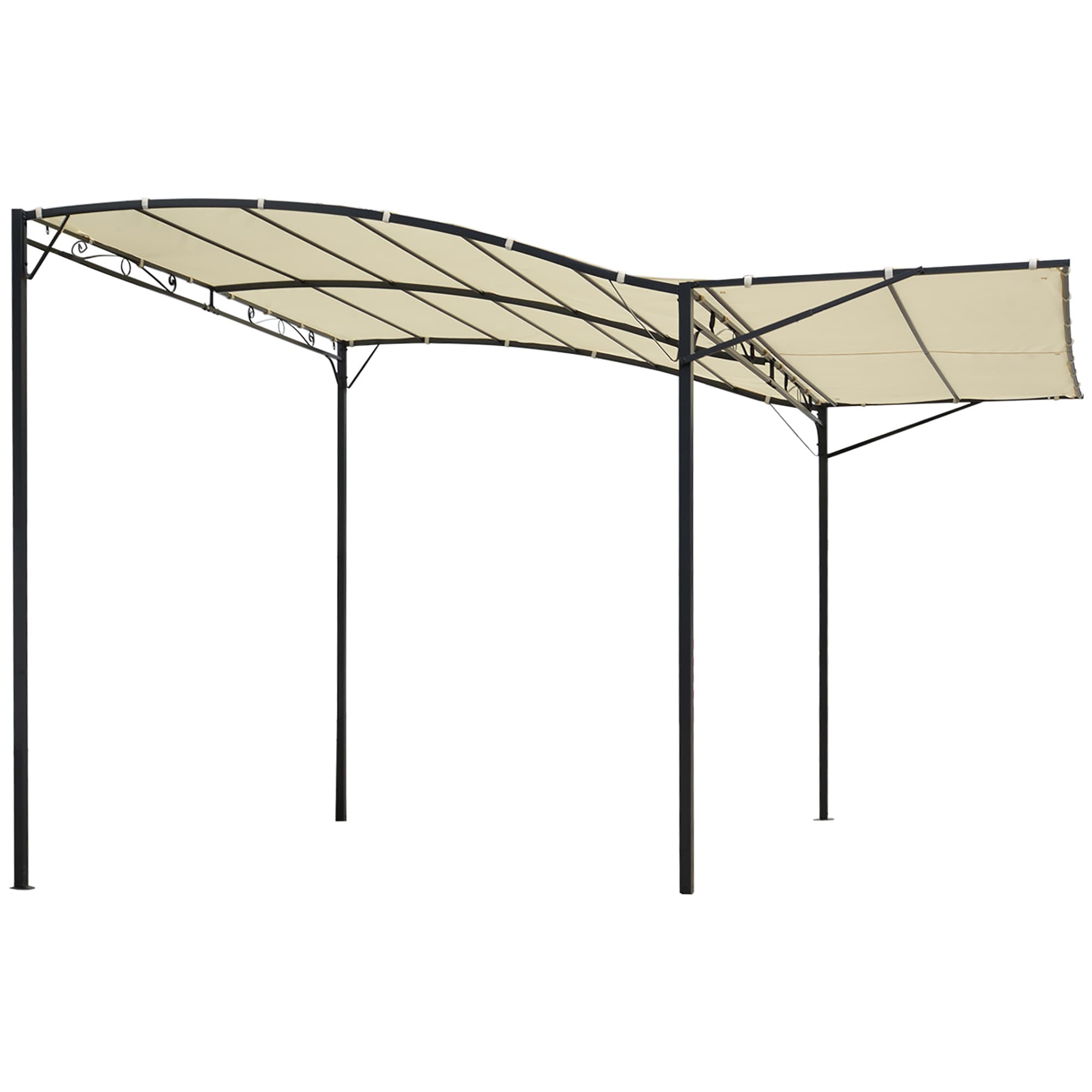 Outsunny Pergola tonnelle de jardin auvent adossable 3 x 2,5 m pare-soliel rétractable protection contre soleil crème