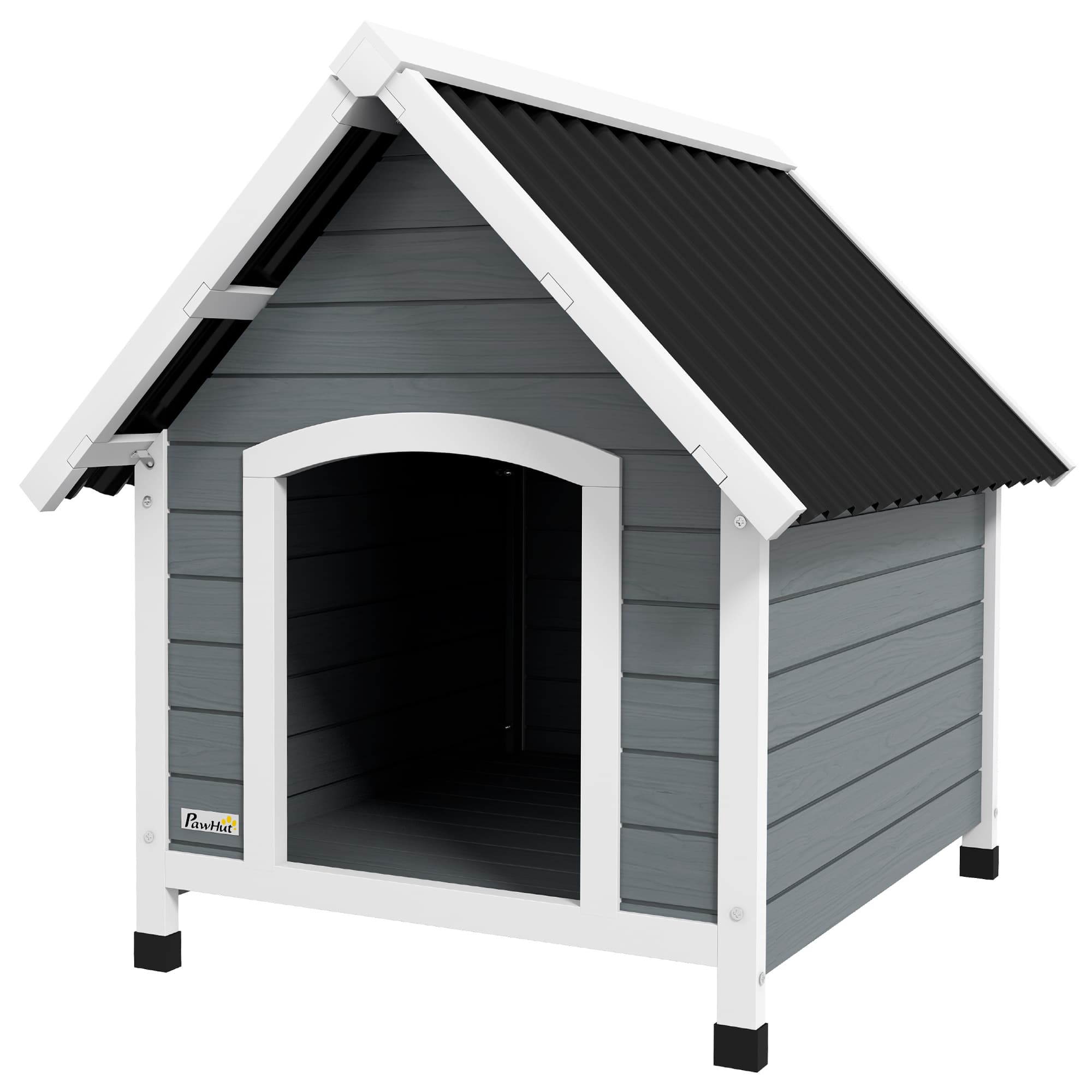 PawHut Niche pour chien extérieure en bois avec plancher amovible abri surélevé en bois pour chiens 75 x 88 x 82 cm gris