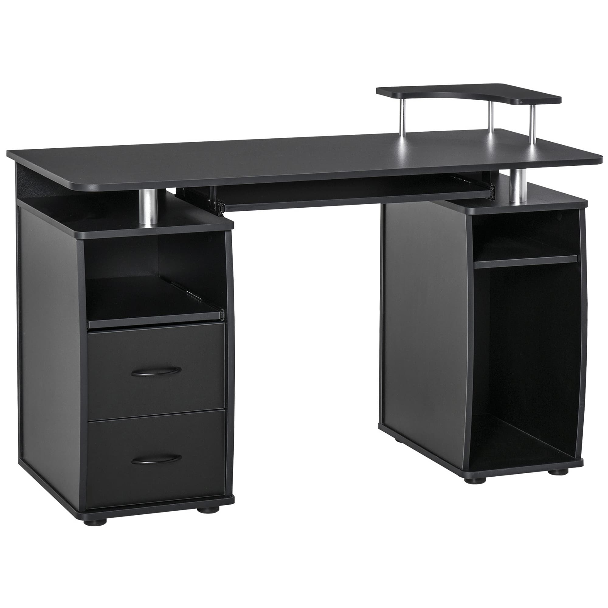 HOMCOM Bureau informatique multimédia multi-rangements 120L x 55l x 85H cm panneaux particules noir