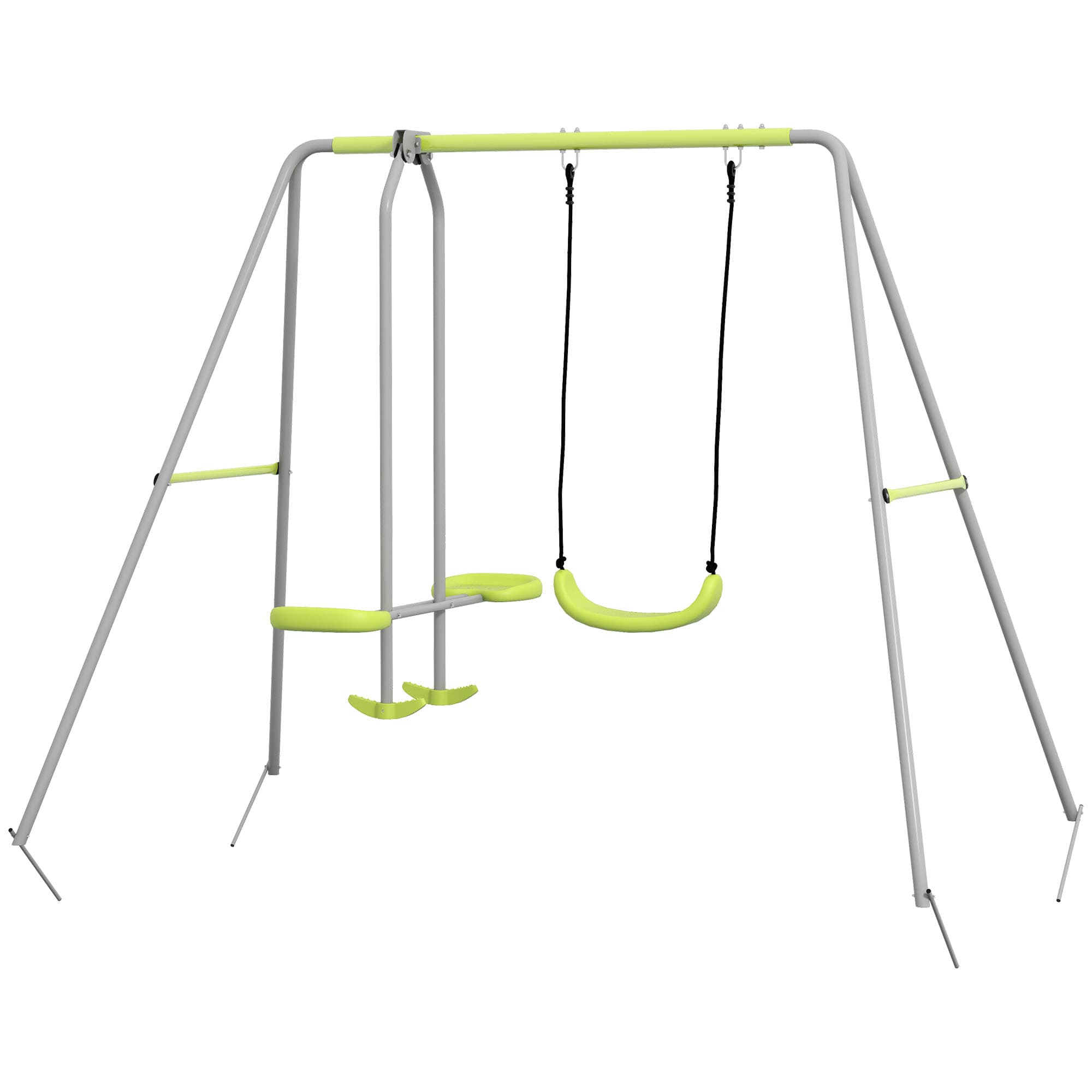 Outsunny Balançoire 2 agrès portique avec 1 balançoire et face à face 255 x 160 x 180 cm charge max. 135 kg vert gris