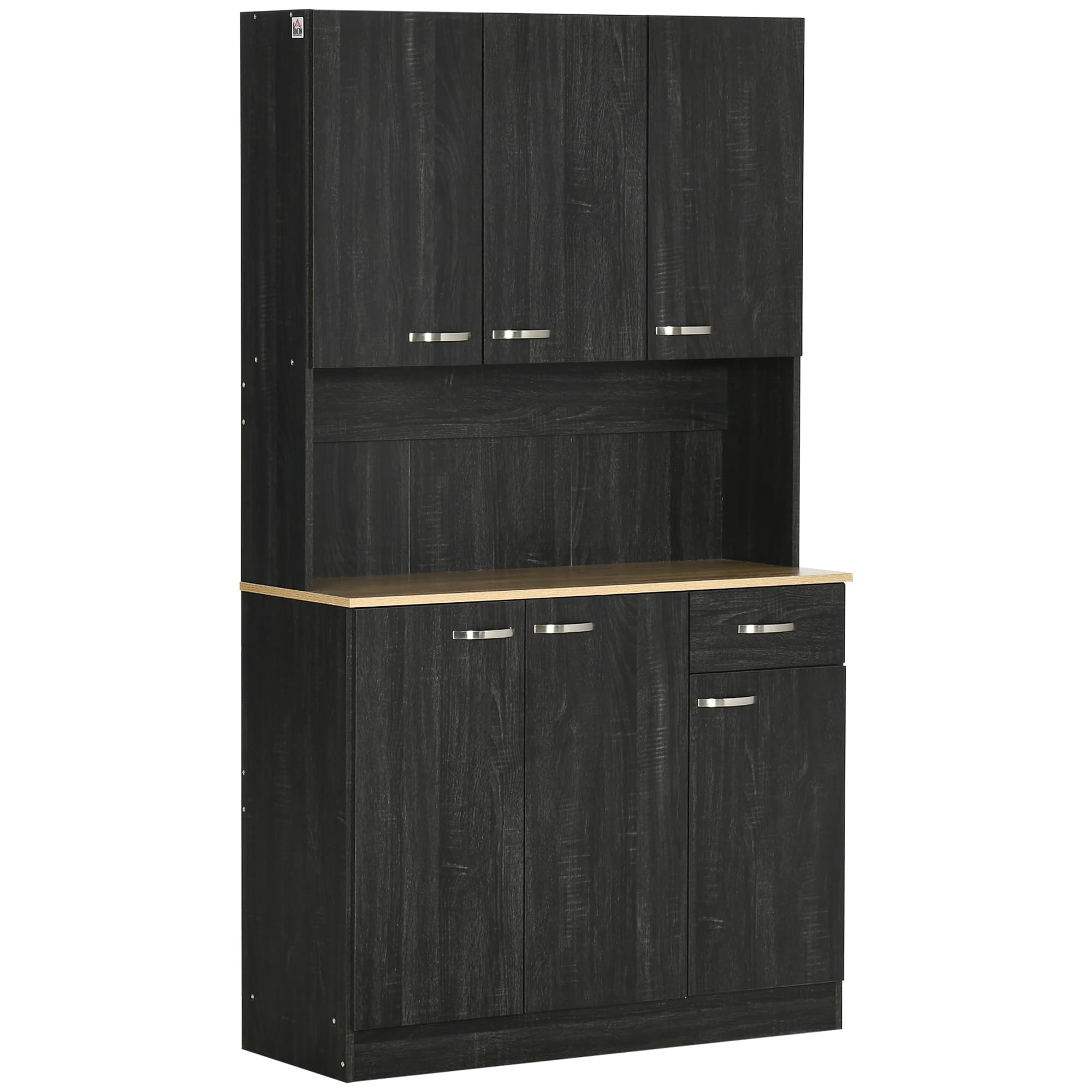 HOMCOM Buffet cuisine Meuble rangement cuisine Buffet haut cuisine noir contemporaine avec 6 portes 1 tiroir + 1 plateau 101x39x180 cm Aosom France