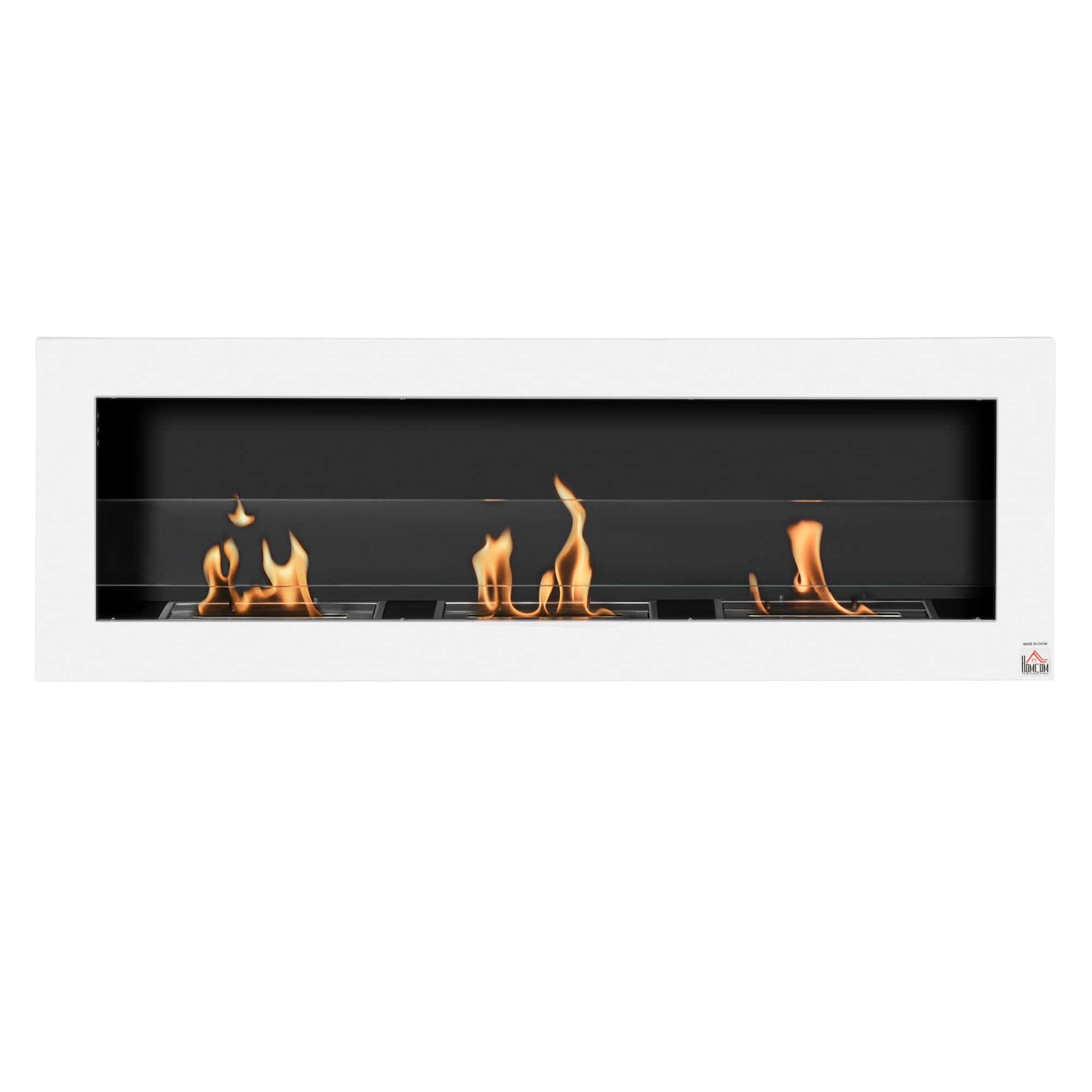 HOMCOM Cheminée bioéthanol Murale encastrable 3 brûleurs 3 L au total, environ 3 h de durée de combustion, dims. 120L x 15l x 40H cm, acier inox blanc