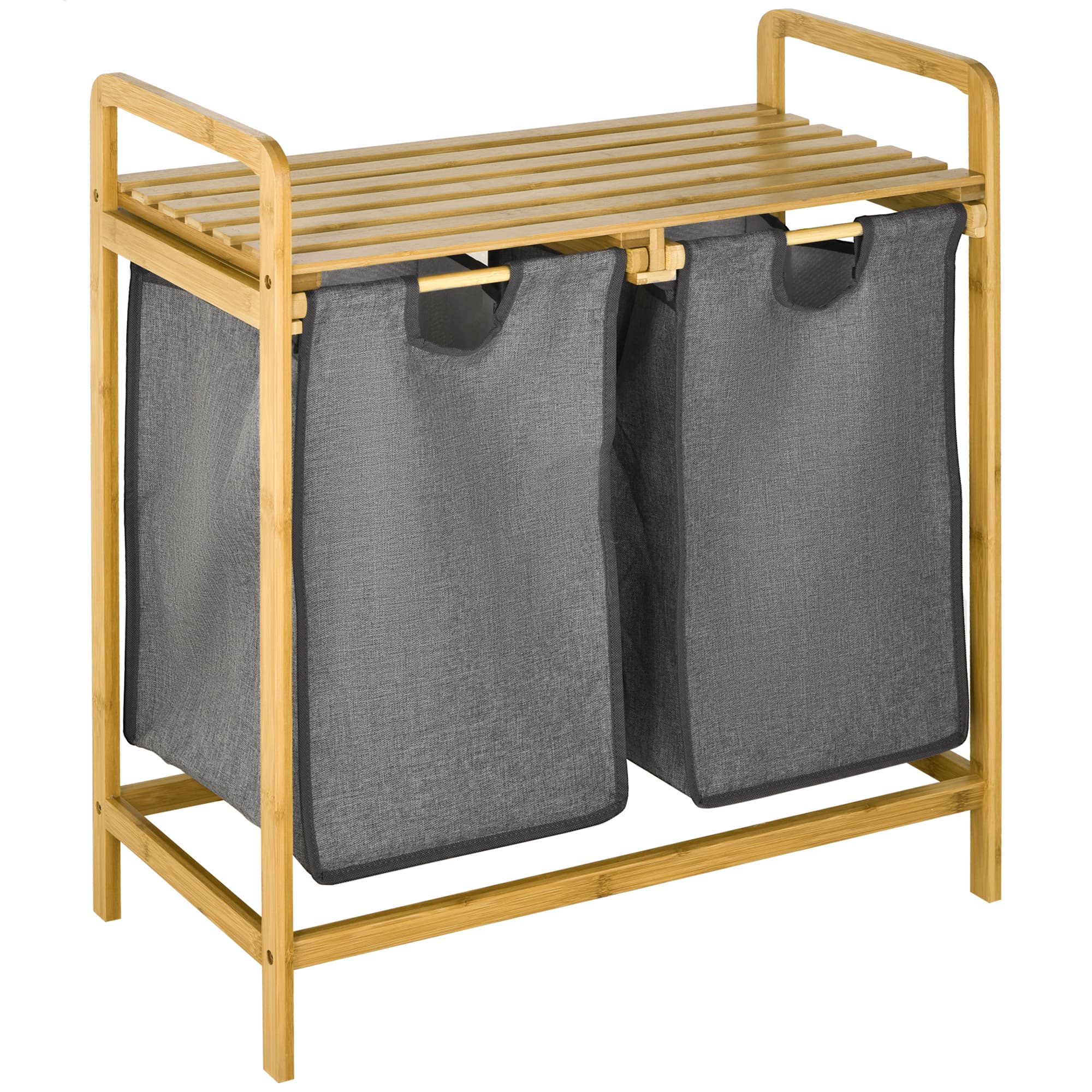 HOMCOM Panier à Linge Bambou Coulissant Double Gris Foncé Non-Tissé Amovible Aosom France
