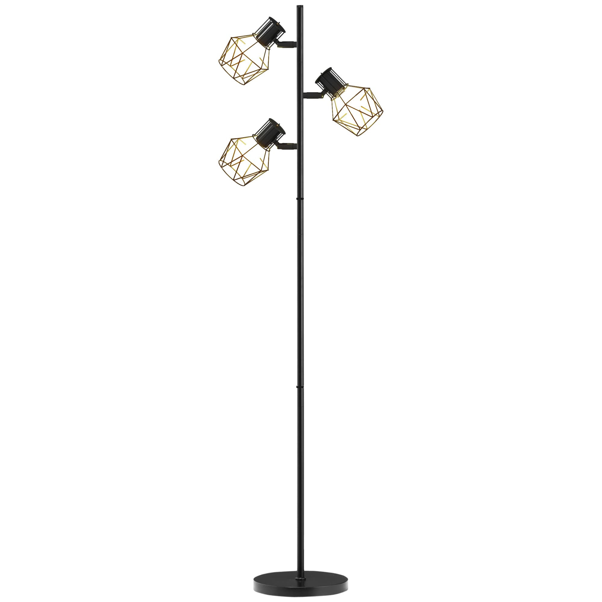 HOMCOM Lampadaire sur pied salon lampe sur pied 3 lumières adaptée aux ampoules E27 (non incluses) 41 x 28 x 169 cm noir
