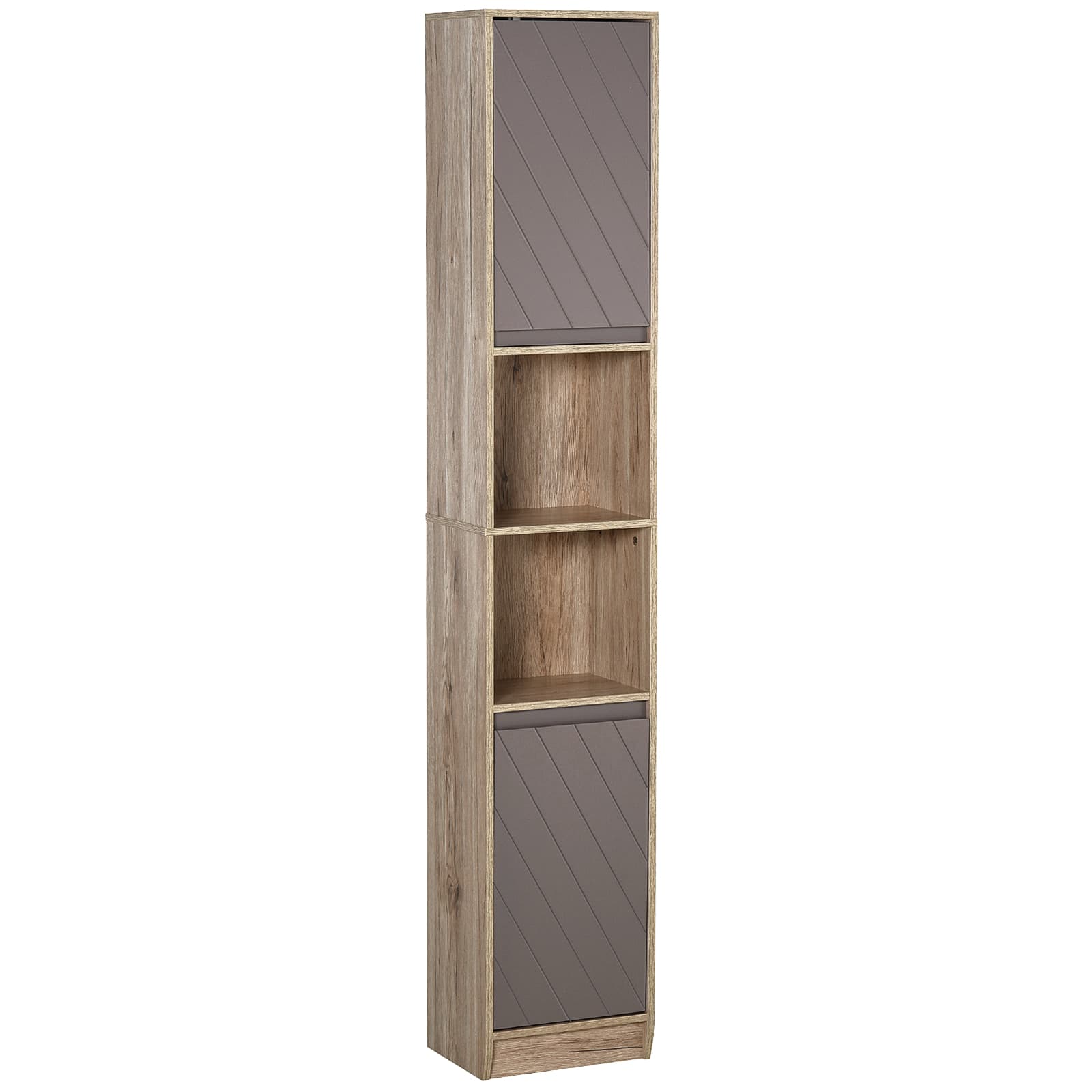 HOMCOM Meuble de Salle de Bain Armoire de Rangement 2 Étagères Ouvertes 2 Armoires MDF 30 x 24 x 170 cm Gris et Chêne aosom france