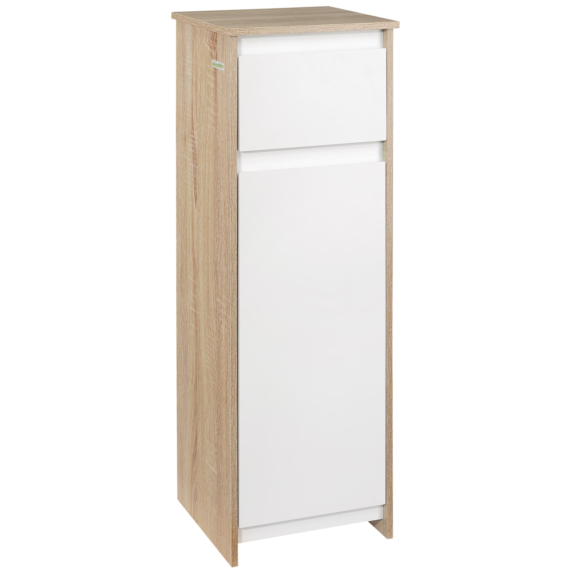 kleankin Meuble de salle de bain armoire de rangement avec 1 tiroir et 1 placard - 32,6 x 30 x 90 cm - aspect bois et blanc Aosom France
