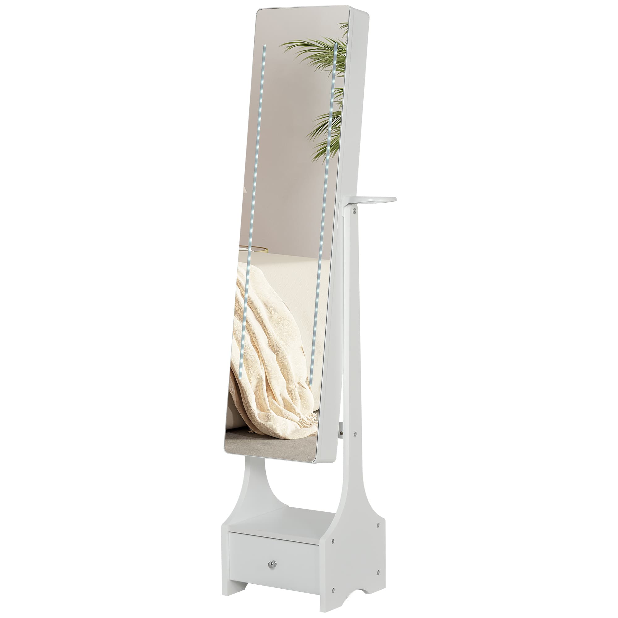 HOMCOM Armoire à bijoux armoire de rangement avec miroir led tiroir support de sèche-cheveux blanc