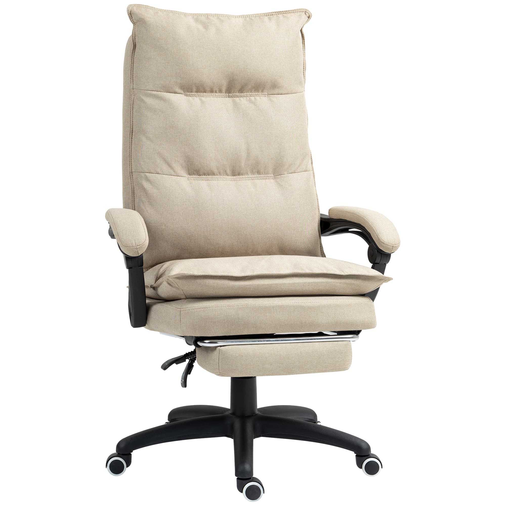 Vinsetto Fauteuil de bureau massant avec hauteur réglable, dossier inclinable, repose-pied intégré et télécommande filaire beige