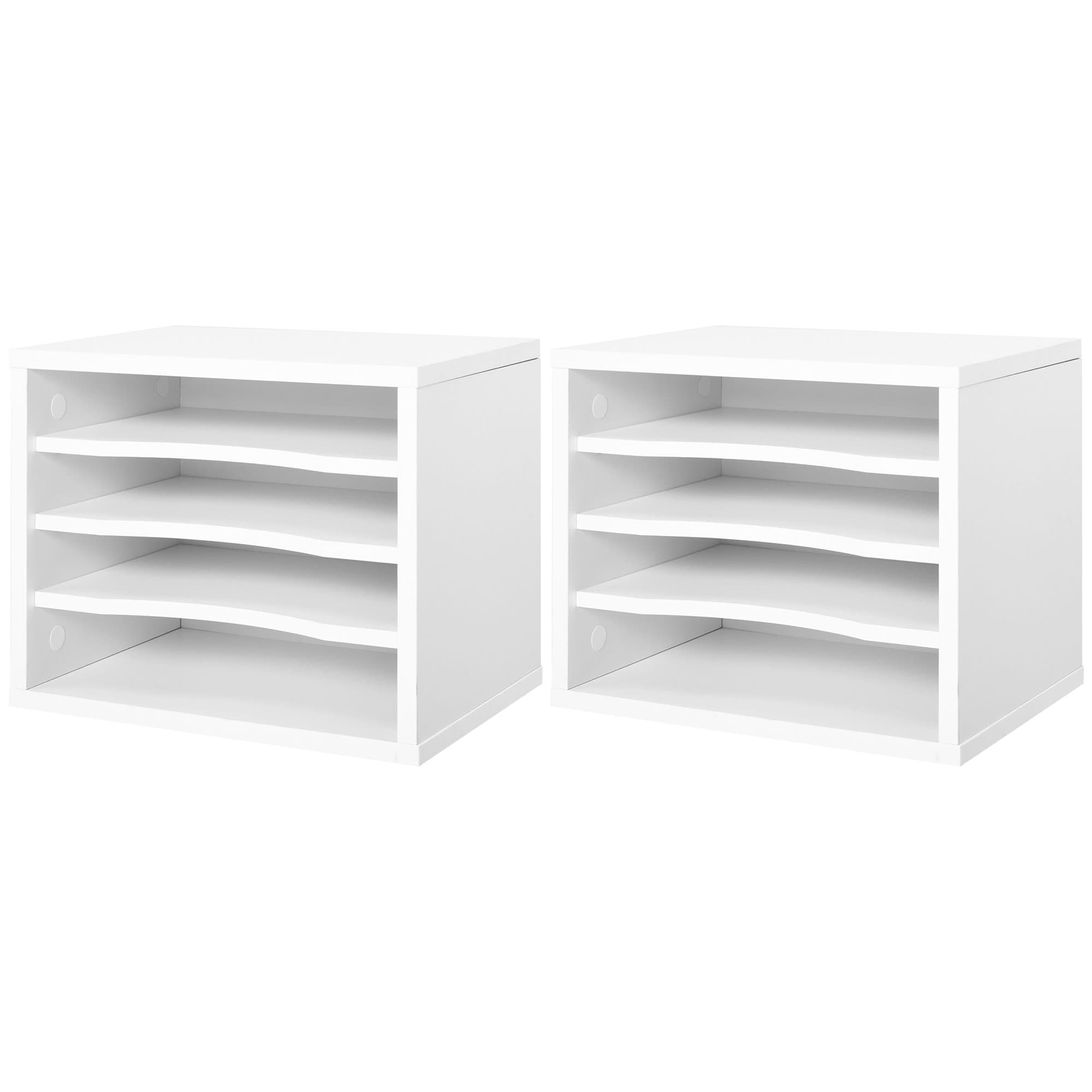 Vinsetto Lot de 2 organiseurs bureau bois blanc avec couches fournitures support d'imprimante dim. 35,5L x 25l x 28,6H cm
