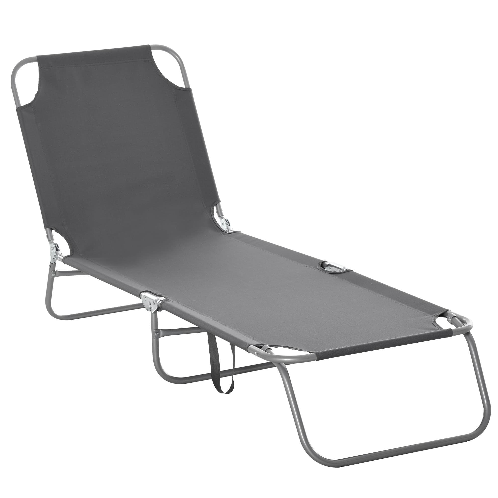 Outsunny Transat Pliable Gris Métal-Polyester Dossier Multipositions Confort Extérieur Aosom France