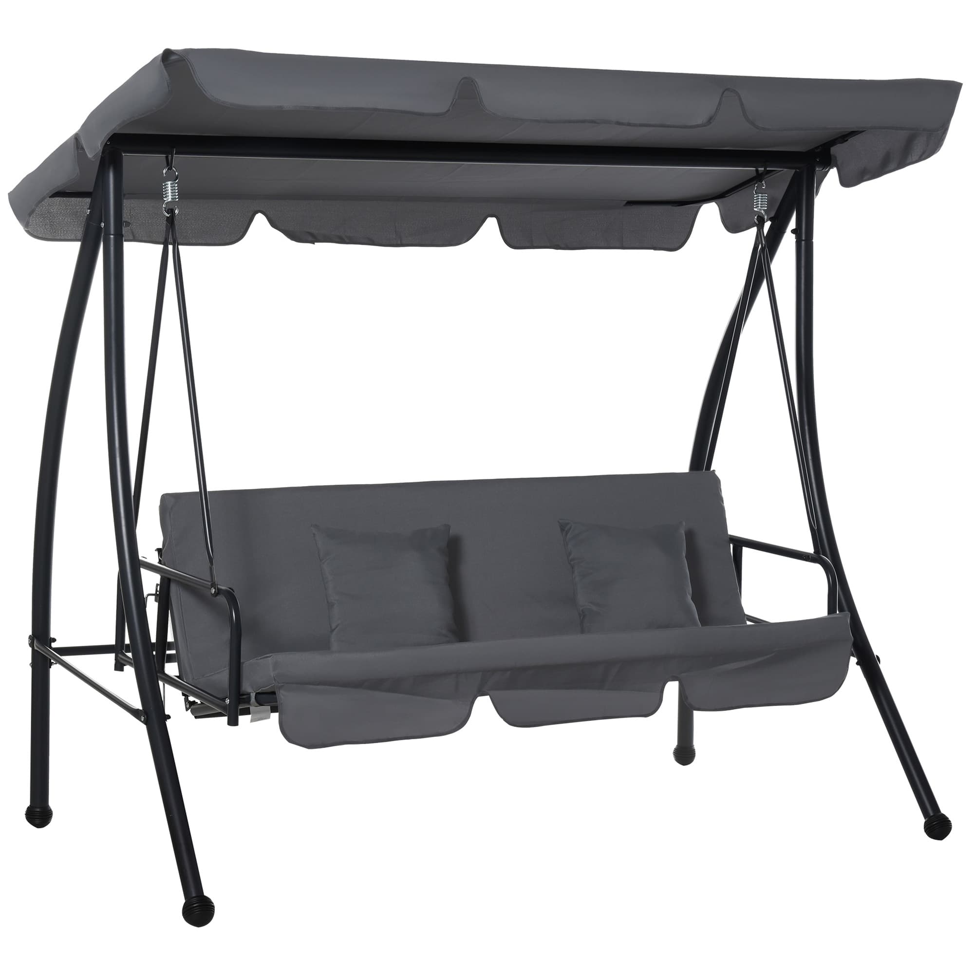 Outsunny Balancelle pour Jardin Convertible 3 Places Inclinaison Toit réglable Matelas fourni 2L x 1,25l x 1,7H m Noir Anthracite