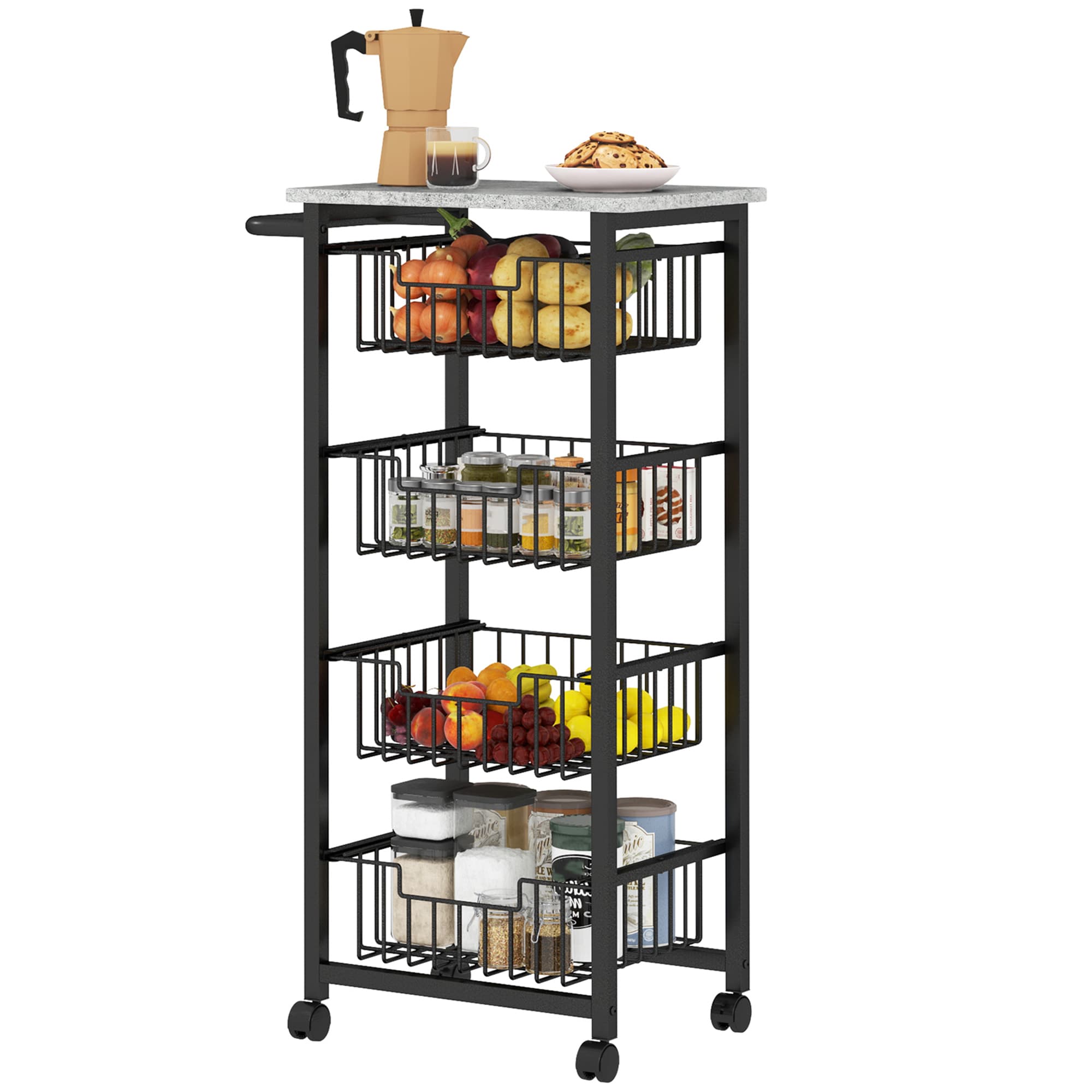 HOMCOM Desserte cuisine 4 niveaux chariot de service sur roulettes plan de travail cadre en acier 49,5 x 31 x 91 cm gris clair