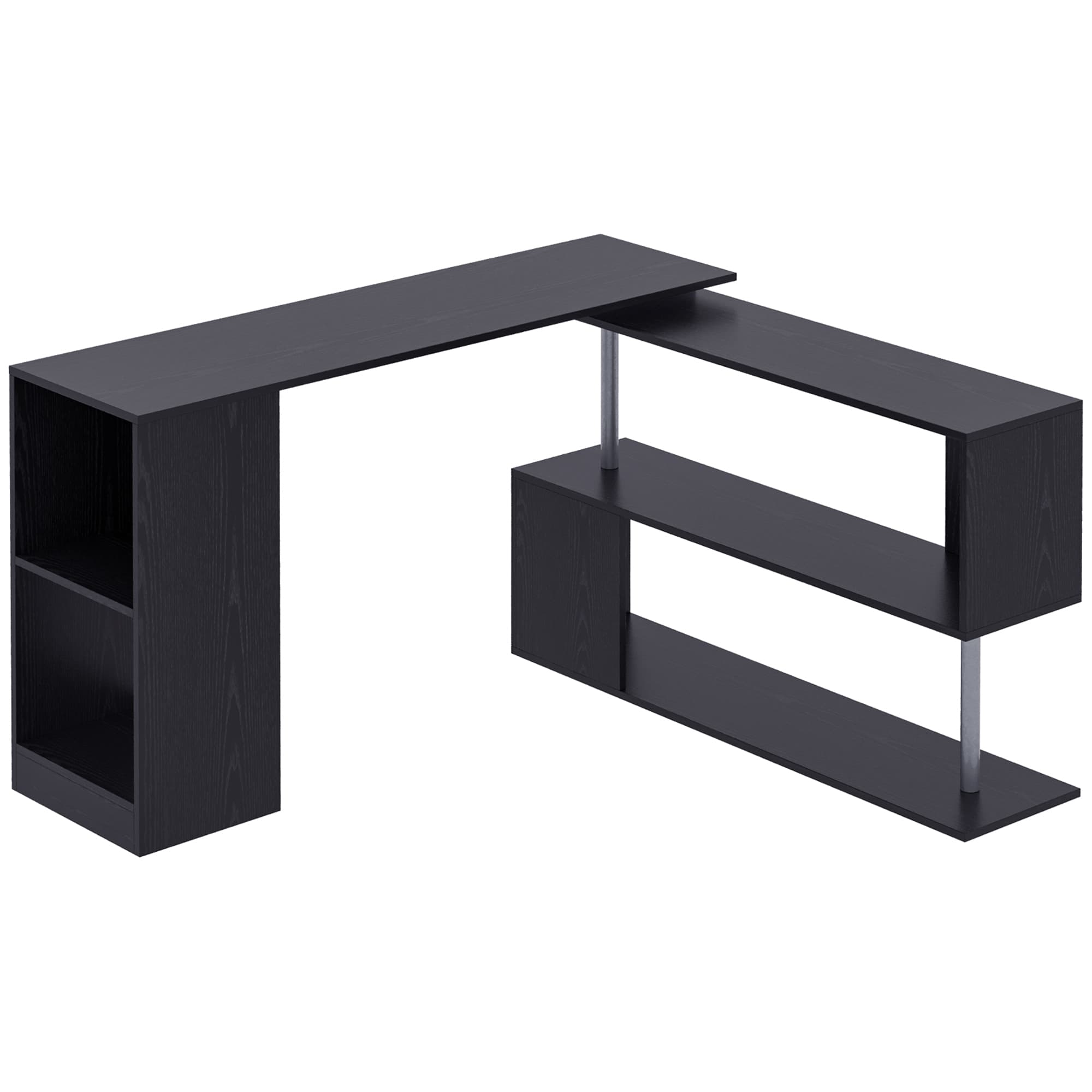 Homcom Bureau informatique multimédia modulable design contemporain zig zag bibliothèque intégrée panneaux particules noir métal aosom france