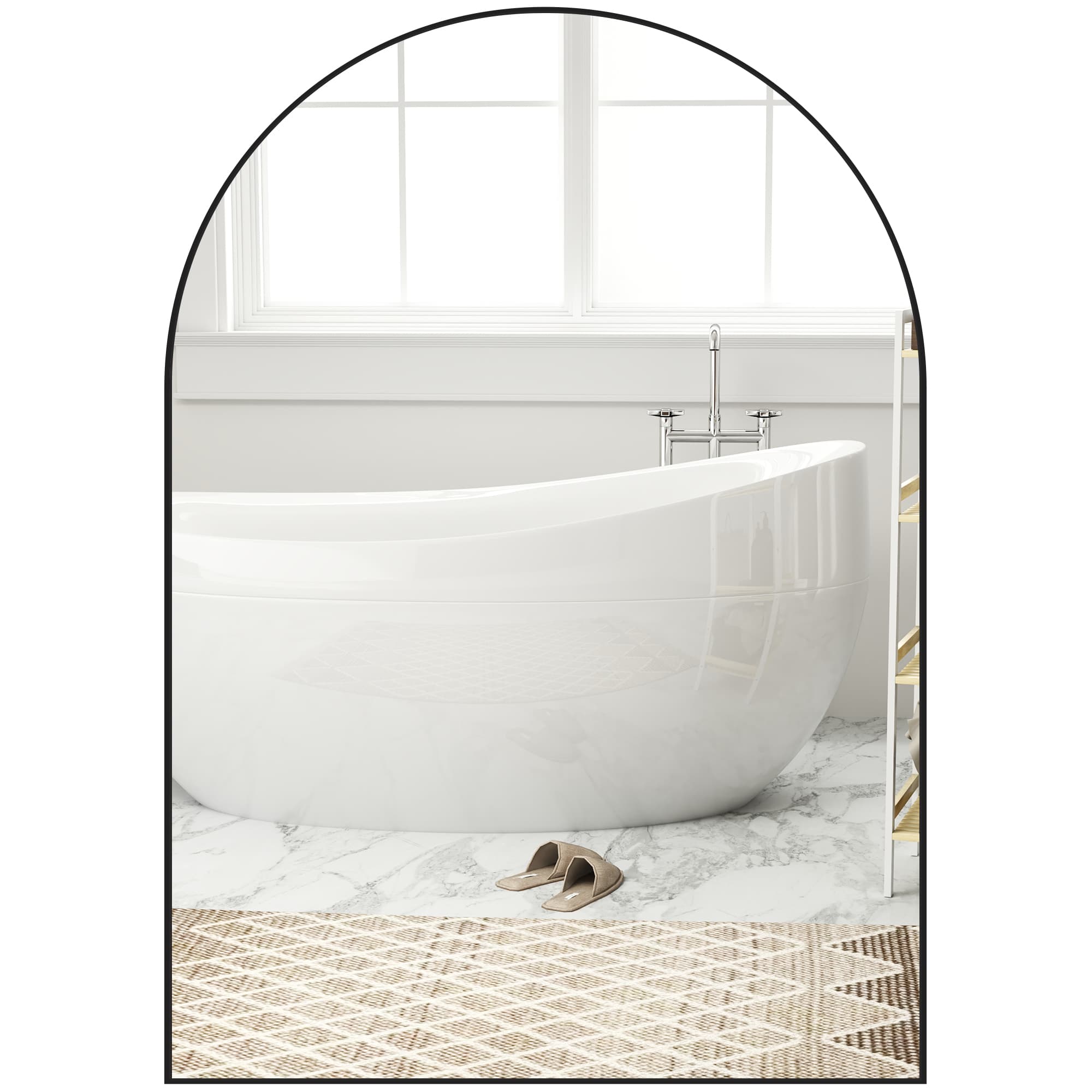 HOMCOM Miroir mural arqué miroir de salle de bain avec cadre en alliage d'aluminium pour chambre salon entrée 50 × 70 cm noir