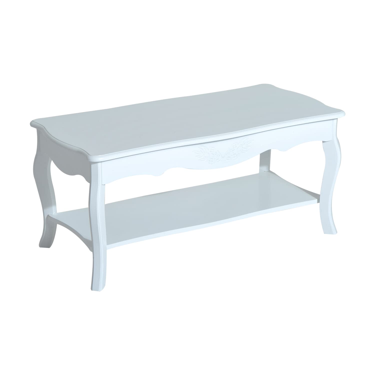 HOMCOM Table Basse Rectangulaire Style Baroque avec Etagère Bois Paulownia Blanc