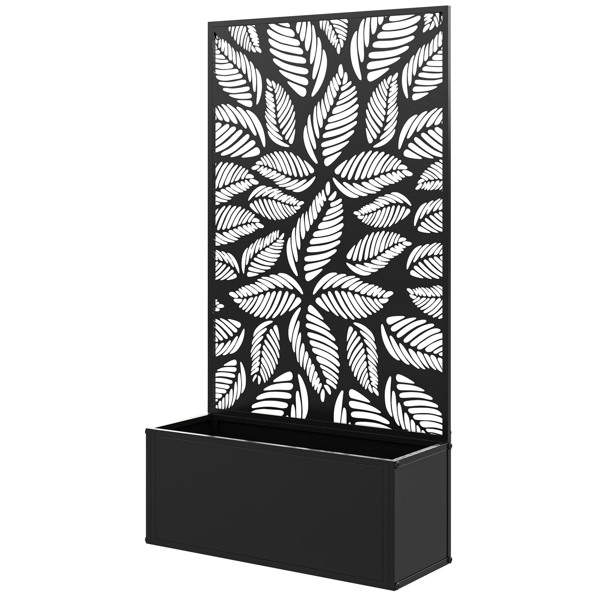 Outsunny Jardinière avec treillis bac à fleurs rectangulaire grande taille panneau d'intimité métal 61 x 23 x 113 cm noir