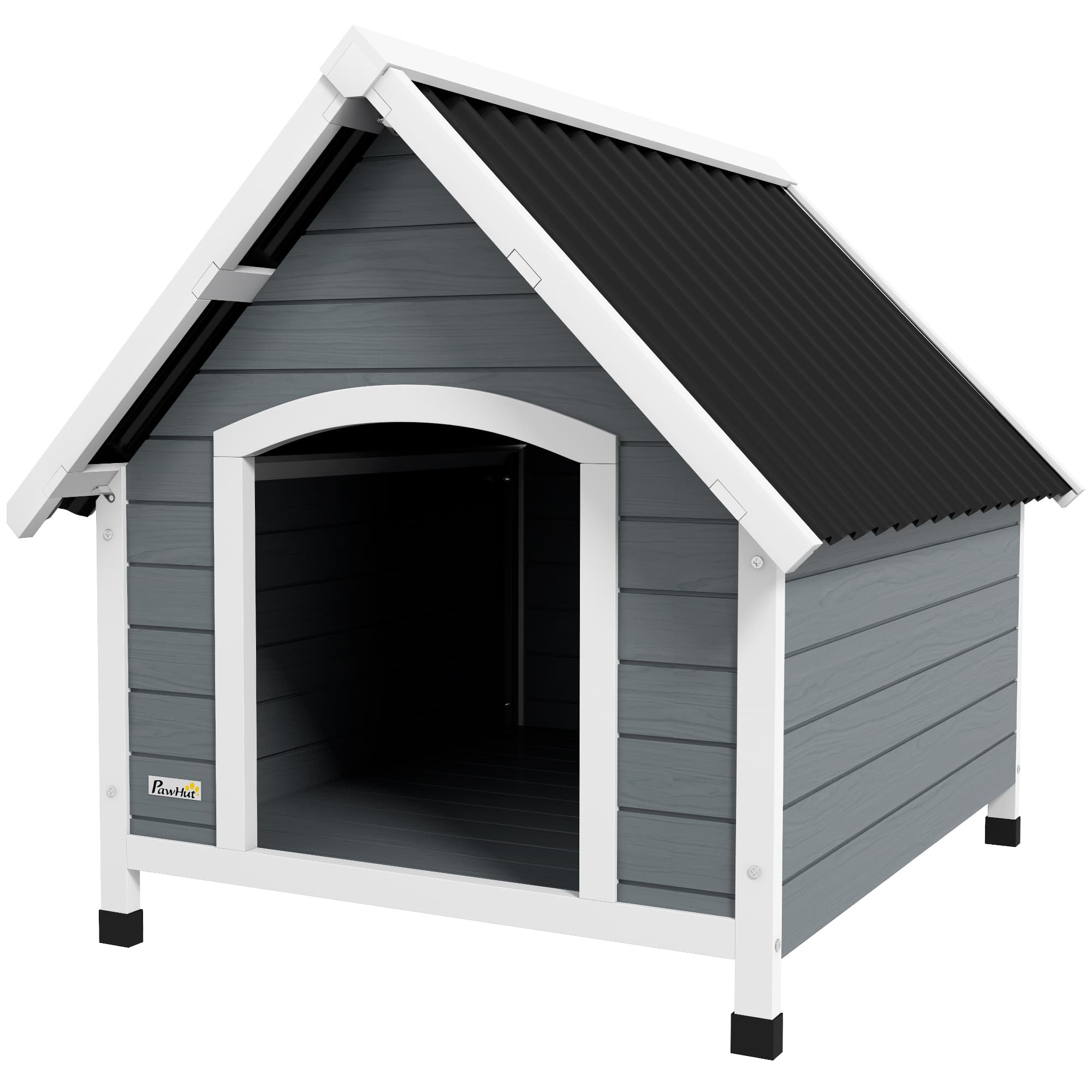 PawHut Niche pour chien extérieure en bois avec plancher amovible abri surélevé en bois pour chiens 84 x 99 x 87 cm gris