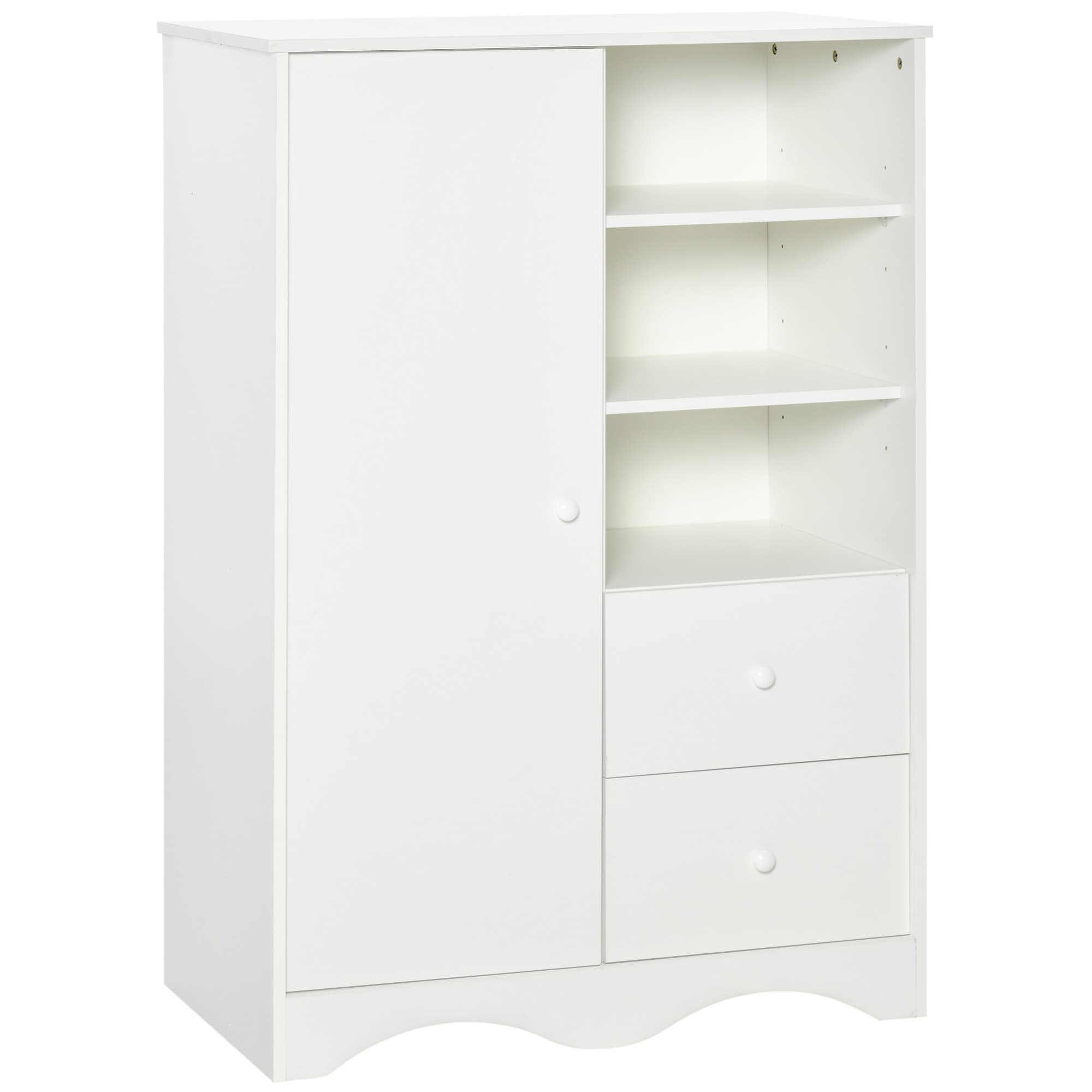 HOMCOM Meuble de rangement commode placard avec porte 2 tiroirs 5 étagères réglables pour chambre salon design contemporain blanc
