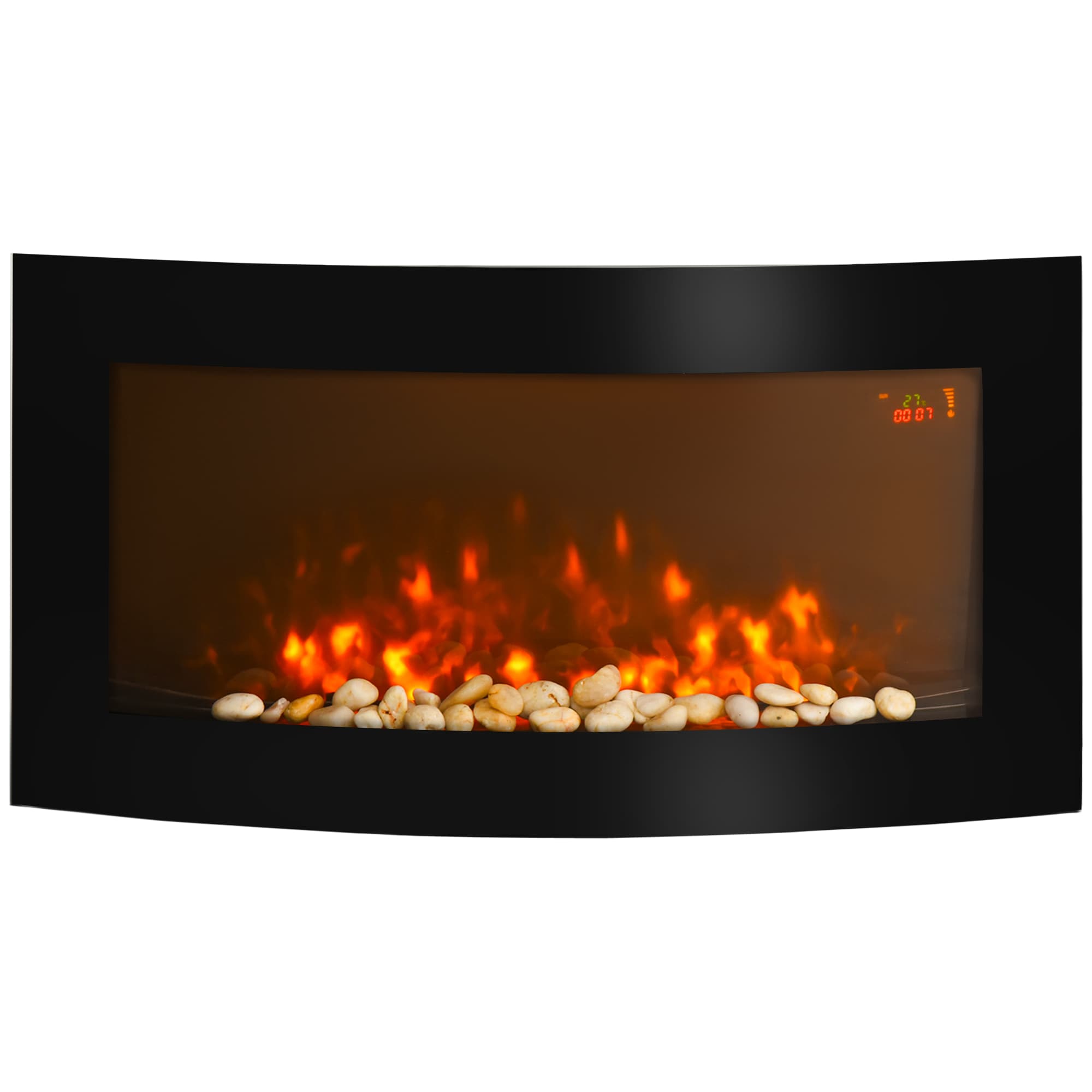 HOMCOM Cheminée électrique Murale éclairages latéraux LED Affichage LED avec télécommande et minuterie 1000/2000 W luminosité réglable Noir