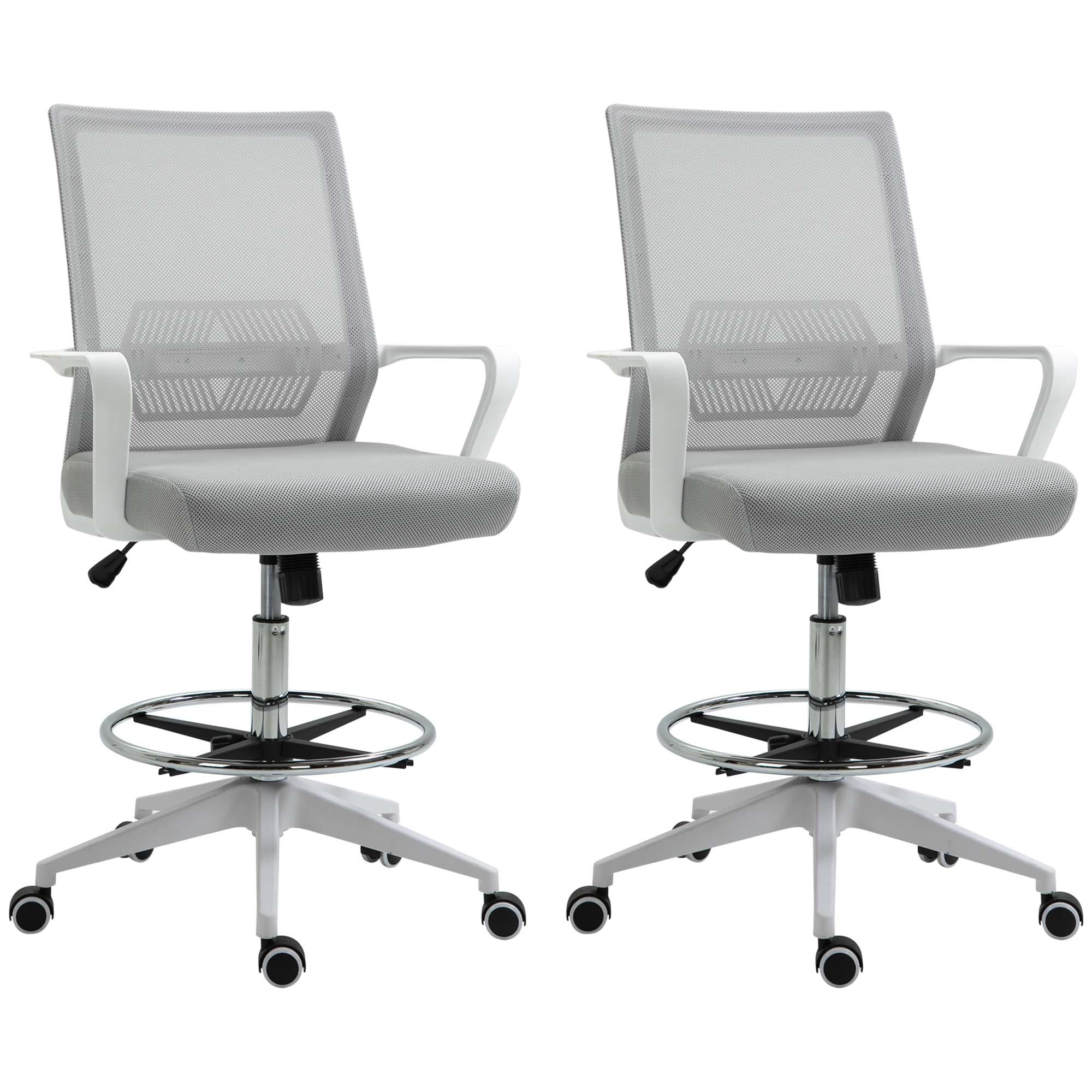 Vinsetto Lot de 2 fauteuils de bureau chaise de bureau assise haute réglable dim. 64L x 60l x 106-126H cm pivotant 360° maille
