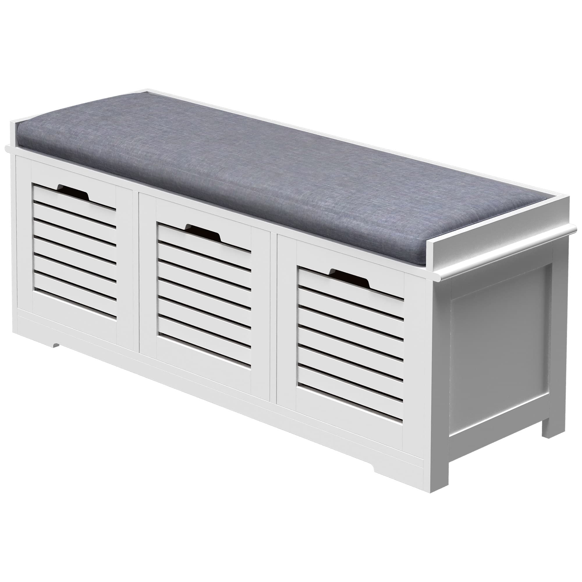 HOMCOM Banc à chaussures meuble à chaussures avec 3 tiroirs et coussin d'assise amovible, dim. 108l x 35P x 43H cm, blanc