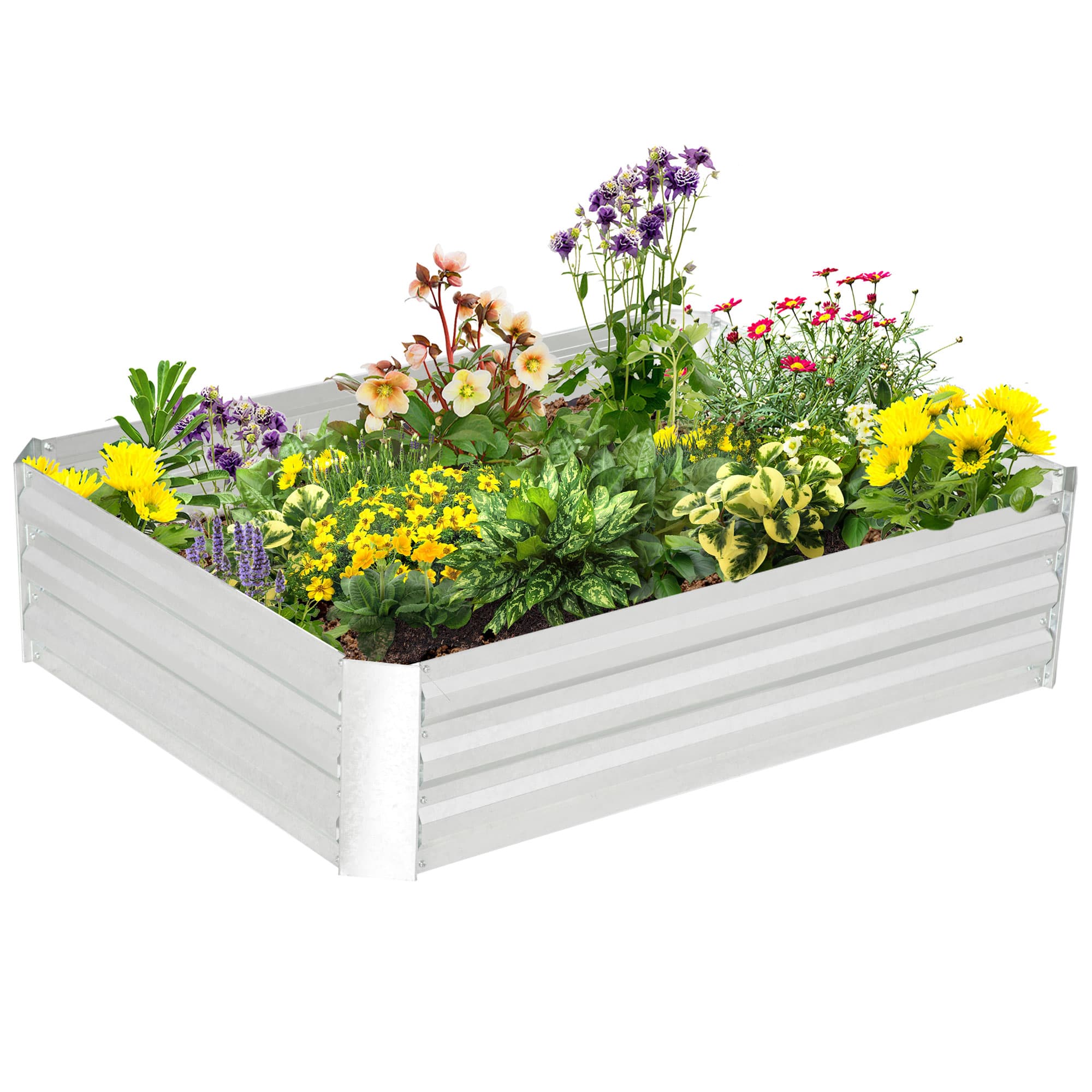 Outsunny Lit de jardin surélevé carré potager en acier galvanisé protection contre mauvaises herbes 120 x 90 x 30 cm argent