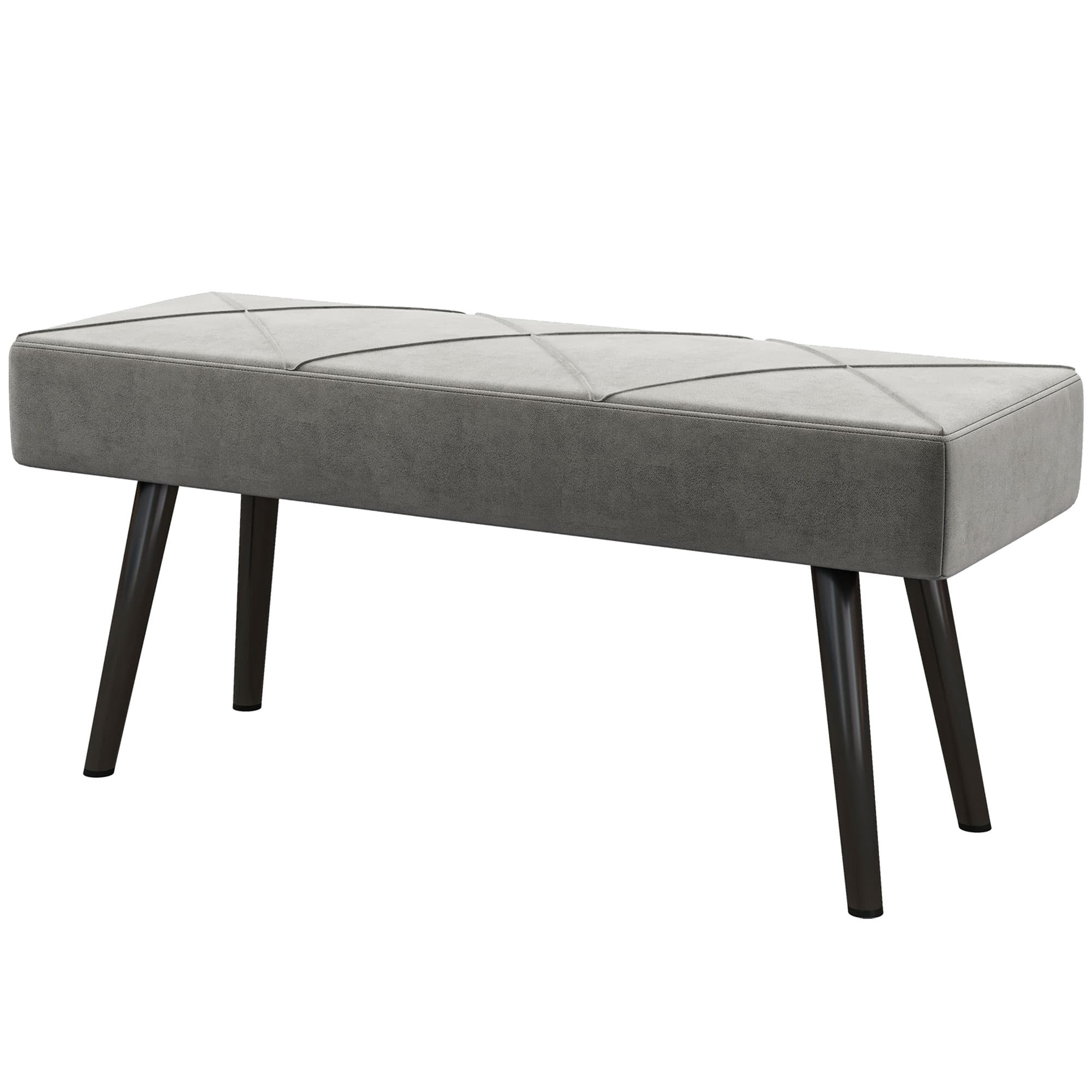 HOMCOM Banc Velours Gris Cadre Acier Confortable Design Élégant pour Bout de Lit 100x36x45cm Aosom France