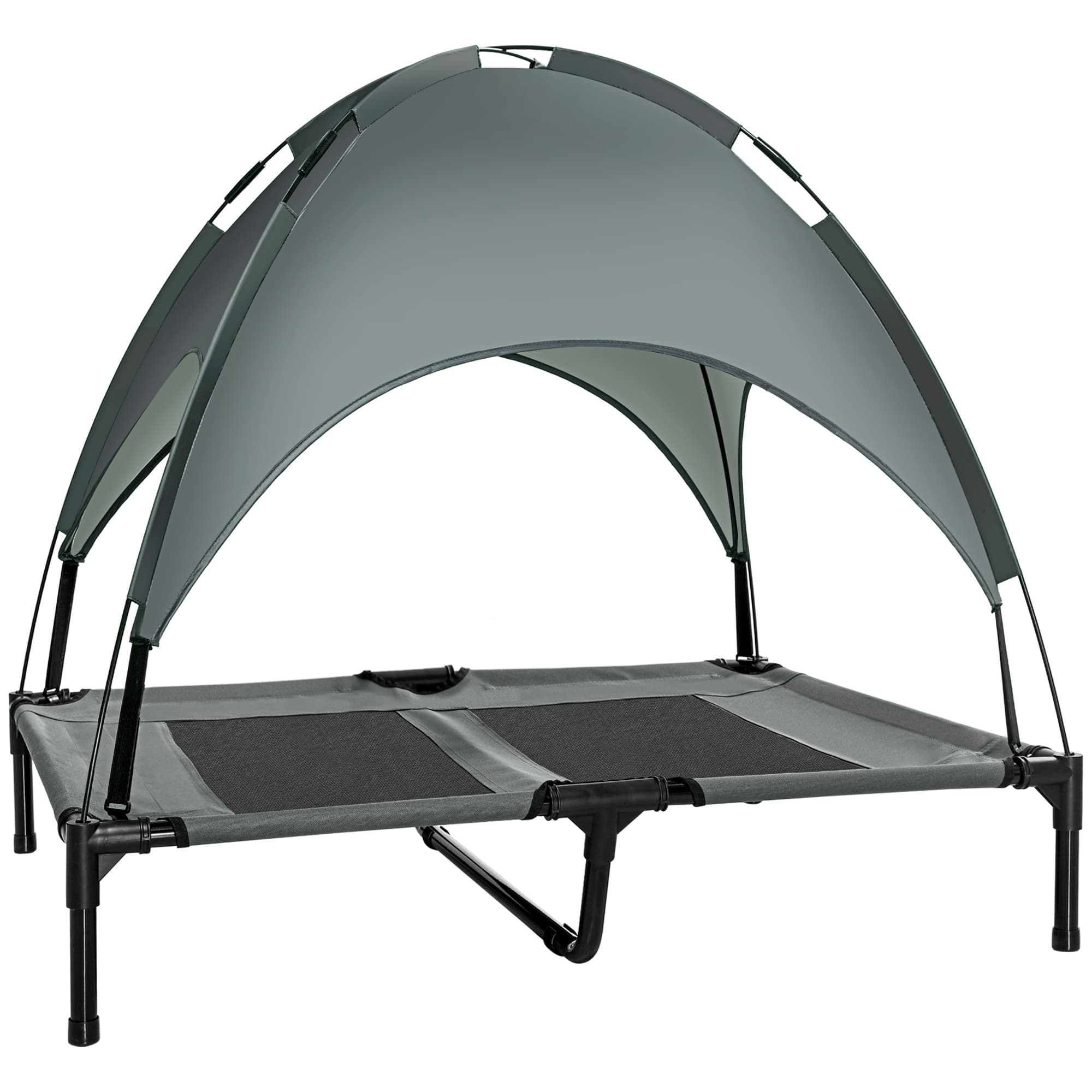 PawHut Lit pour chien chat sur pieds grand confort velum anti-UV tissu oxford micro-perforé + parasol + sac de transport inclus gris noir