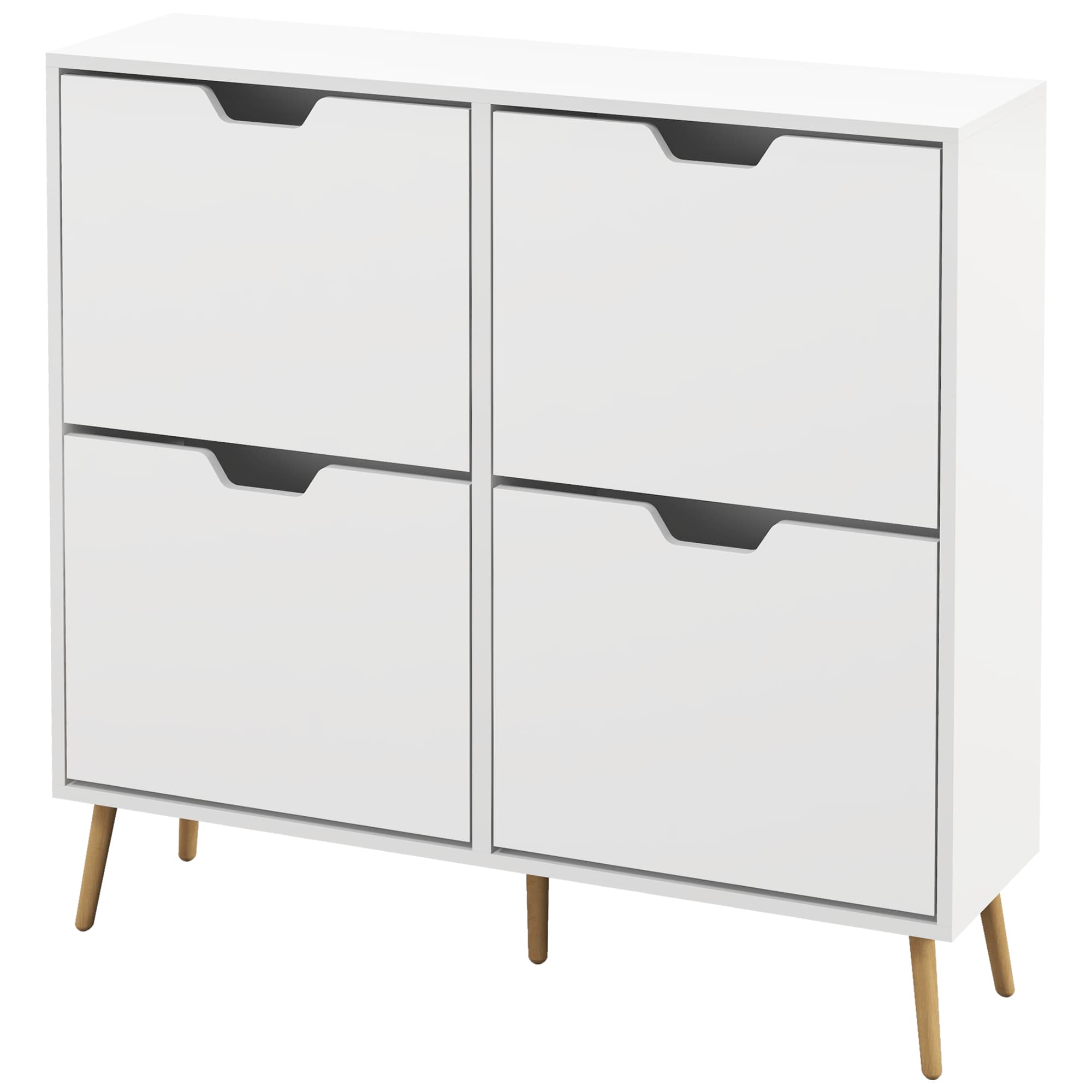 HOMCOM Meuble à chaussures 4 abattants 16 paires avec étagère réglable pieds en bois de pin 95 x 26 x 95 cm blanc