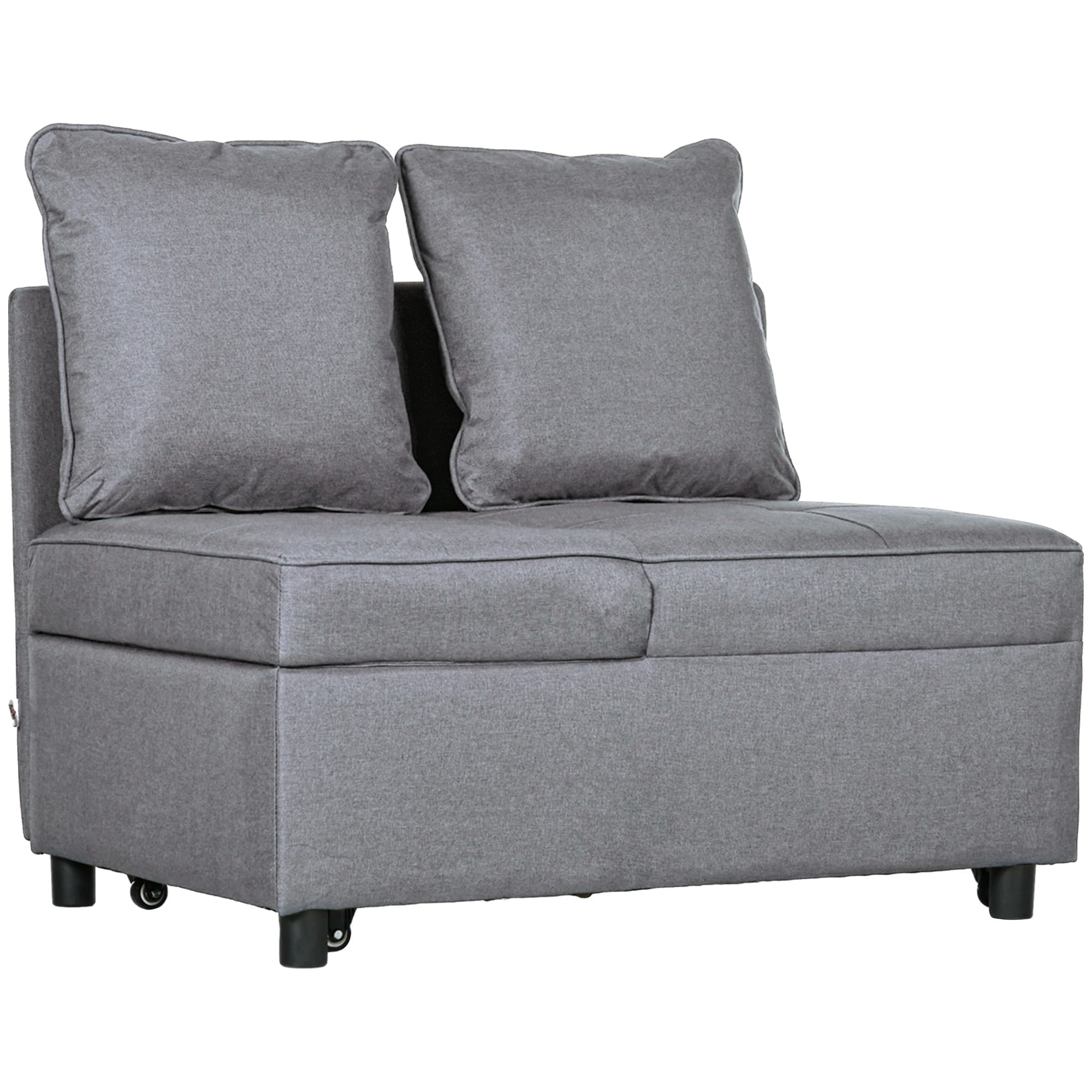 HOMCOM Banquette Lit 1 Place Dossier Inclinable 5 Positions Gris avec Coussins Confort Optimal Aosom France