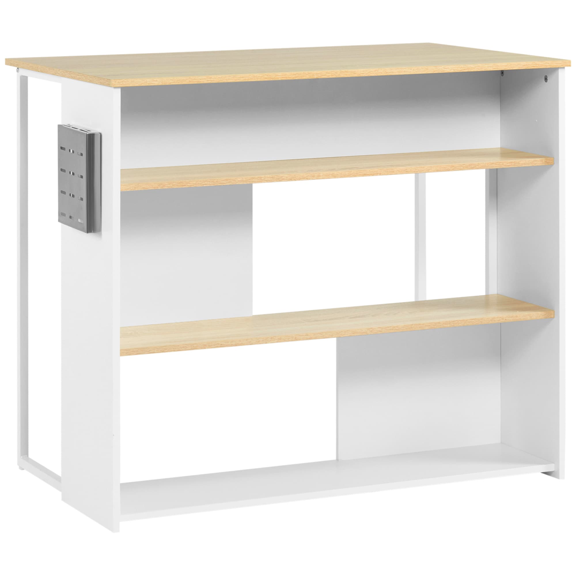 HOMCOM Ilot de cuisine 3 étagères de style moderne et porte-couteaux en acier inoxydable 105 x 65 x 90 cm blanc et naturel
