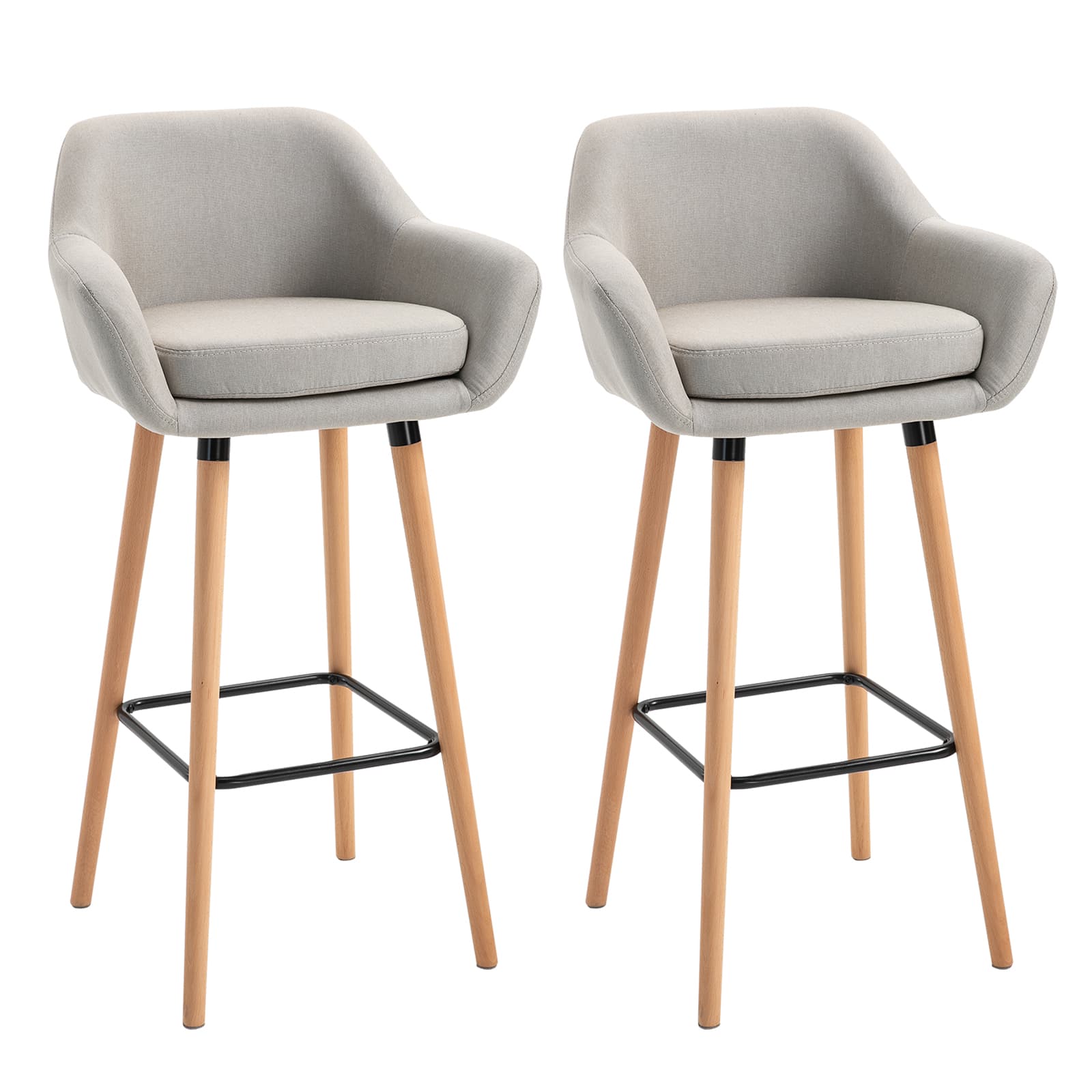 HOMCOM Lot de 2 tabourets de bar pour salle à manger beige 55L x 48l x 100H cm lin, garnissage mousse, métal, bois de hêtre HOMCOM