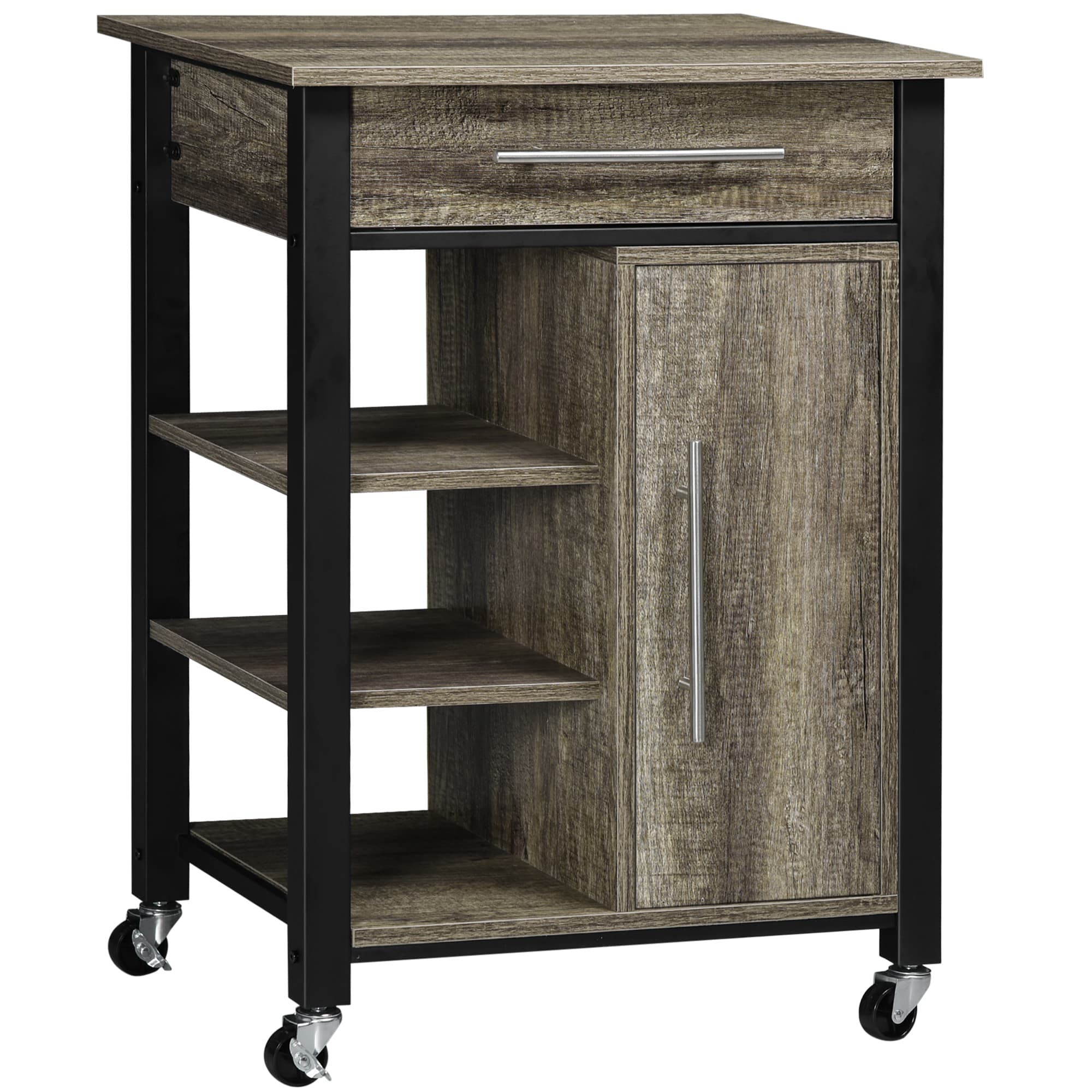 HOMCOM Chariot desserte de cuisine à roulettes design contemporain avec tiroir dim. 60 x 50 x 84,5 cm noir et imitation bois Aosom France