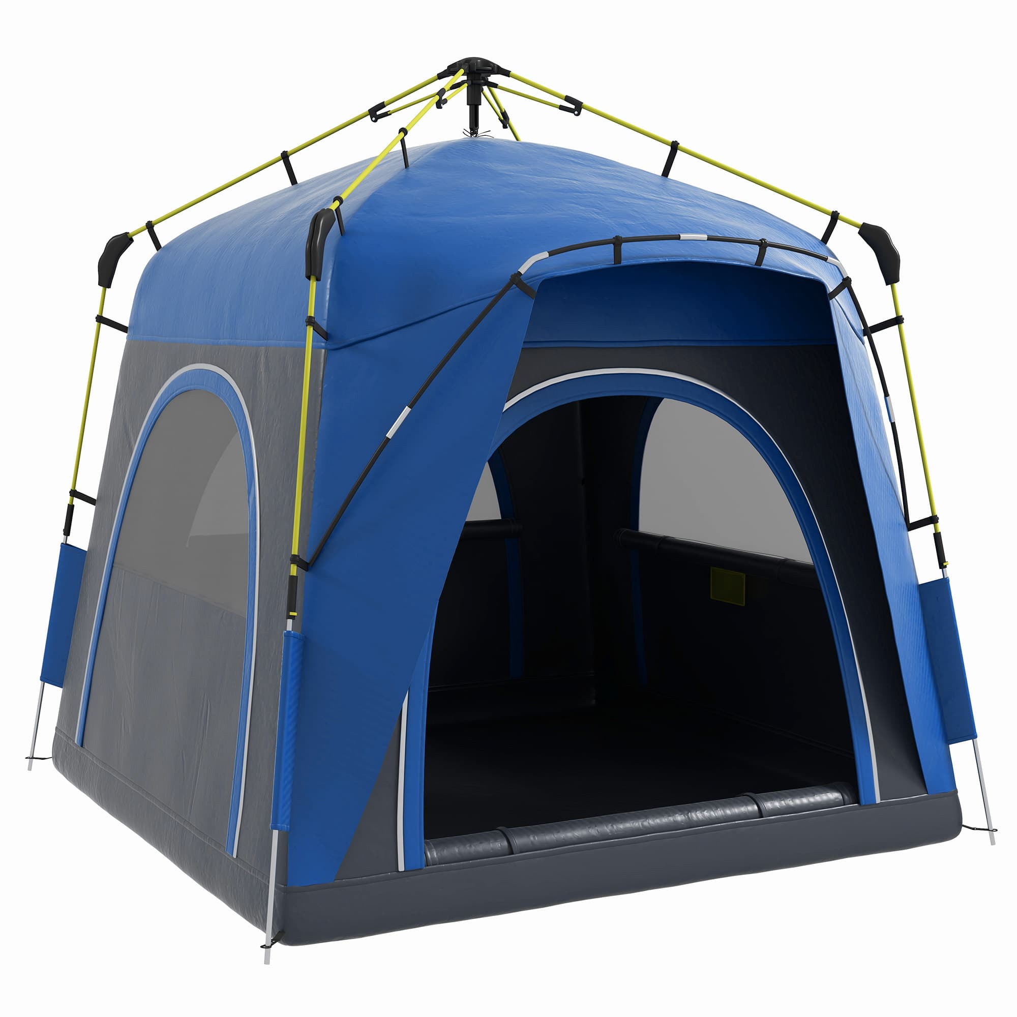 Outsunny Tente de camping familiale 4 personnes pop-up 4 fenêtres pare-soleil 2,4L x 2,4l x 1,95H m fibre verre polyester gris bleu