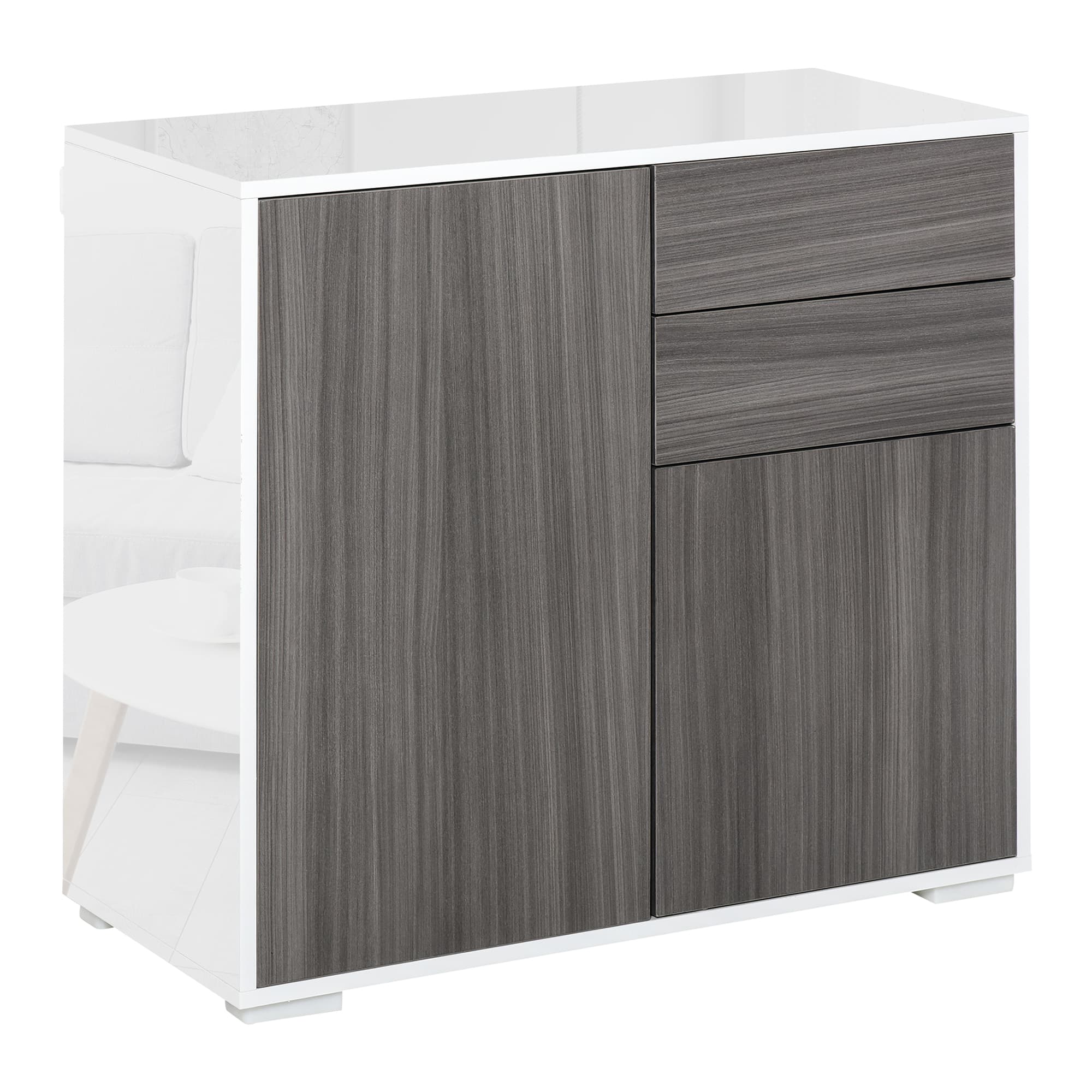 HOMCOM Commode Buffet Meuble de Rangement 2 tiroirs 2 Portes avec étagère 79 x 36 x 74 cm Gris