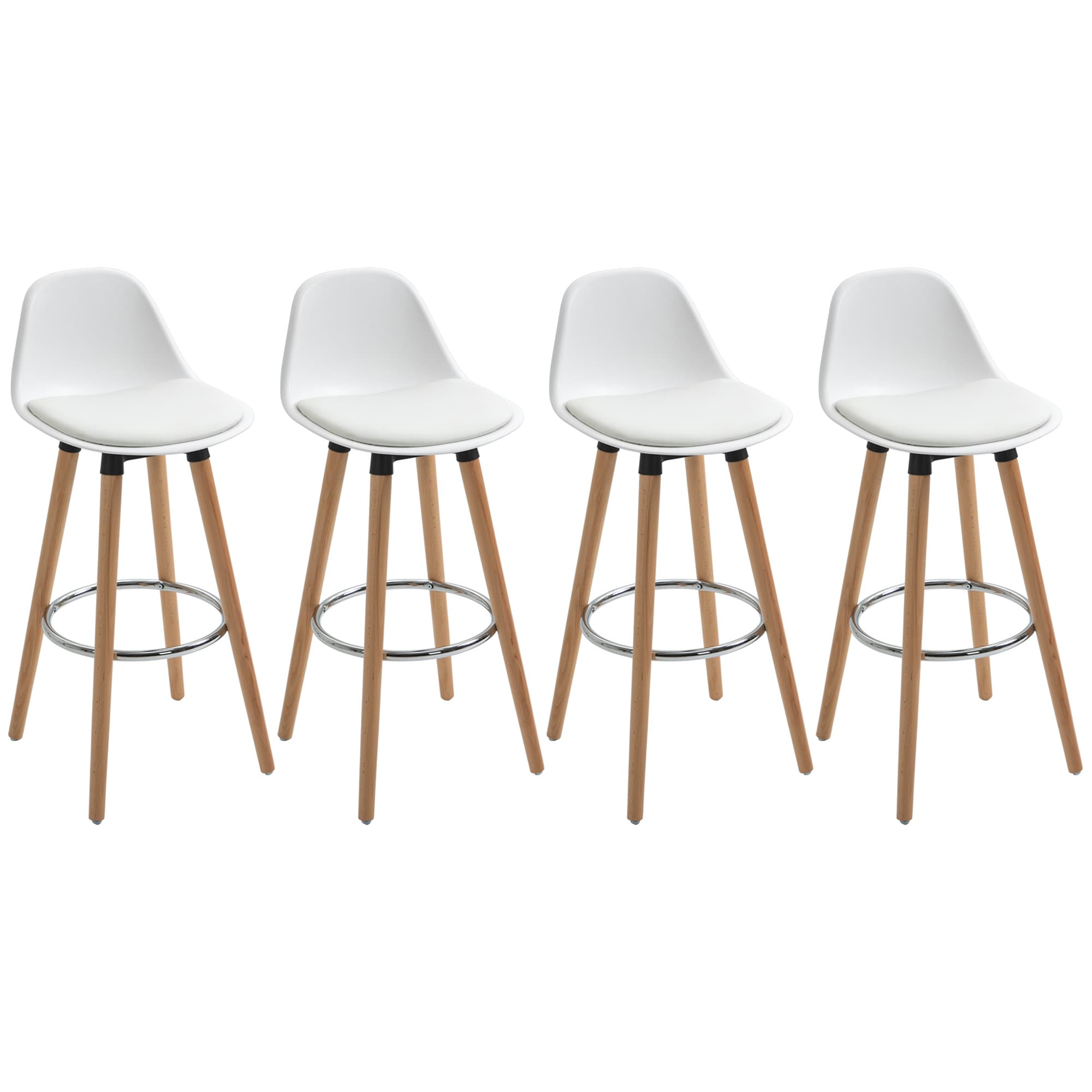 HOMCOM Lot de 4 tabourets de bar chaises de bar style scandinave hauteur 70 cm avec pieds en bois et repose-pieds en acier - blanc