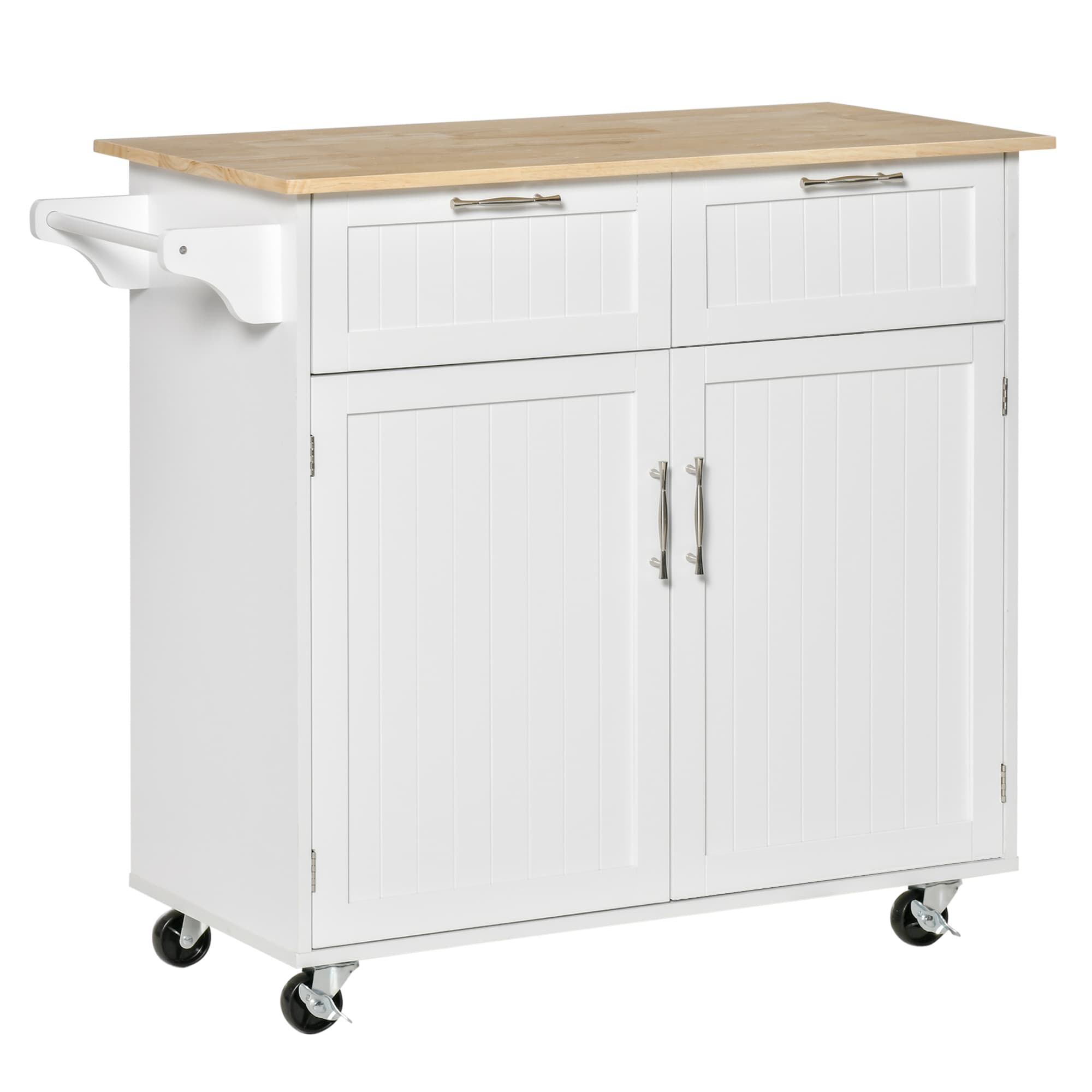 HOMCOM Îlot Rangement Cuisine Multifonction Bois Blanc Hévéa 104L Aosom France