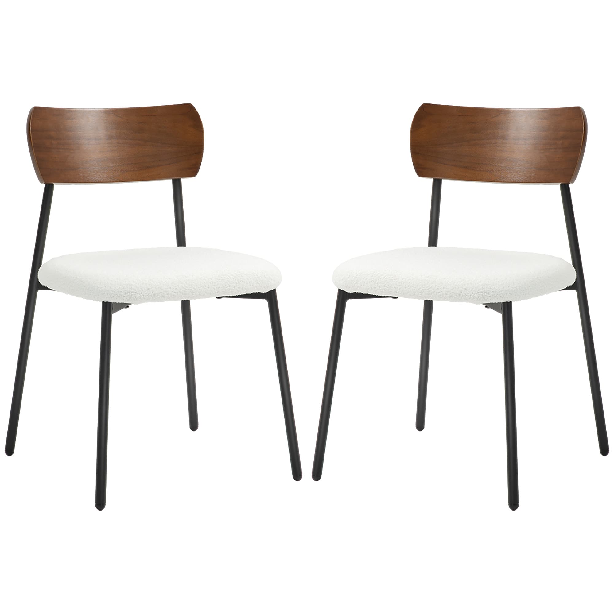 HOMCOM Lot de 2 chaises de salle à manger avec assise effet bouclette, dossier courbé effet bois, intérieur, crème