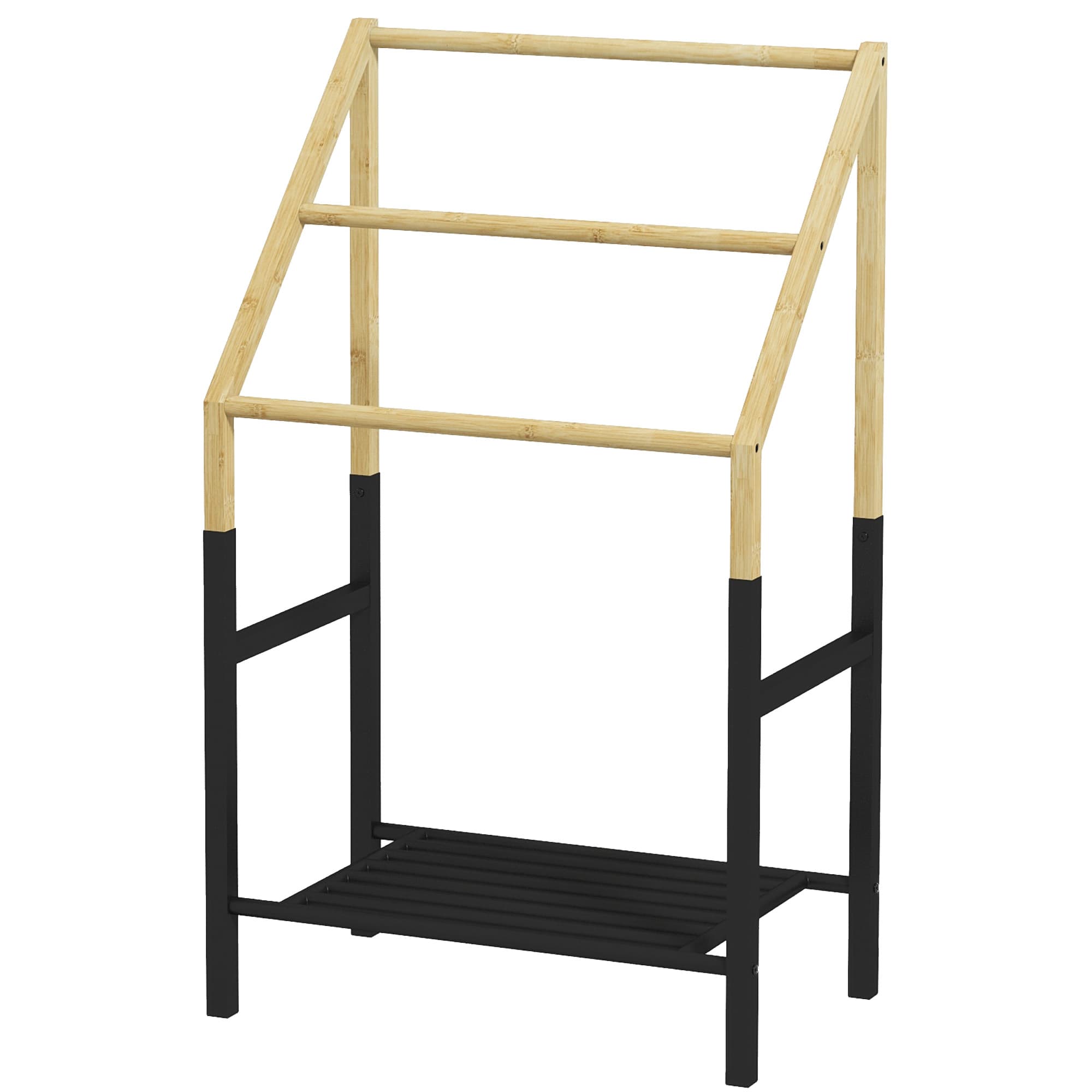 HOMCOM Porte-serviettes en bambou 3 barres et 1 étagère inférieure de rangement, 51l x 31P x 85,5H cm, finition bois naturel