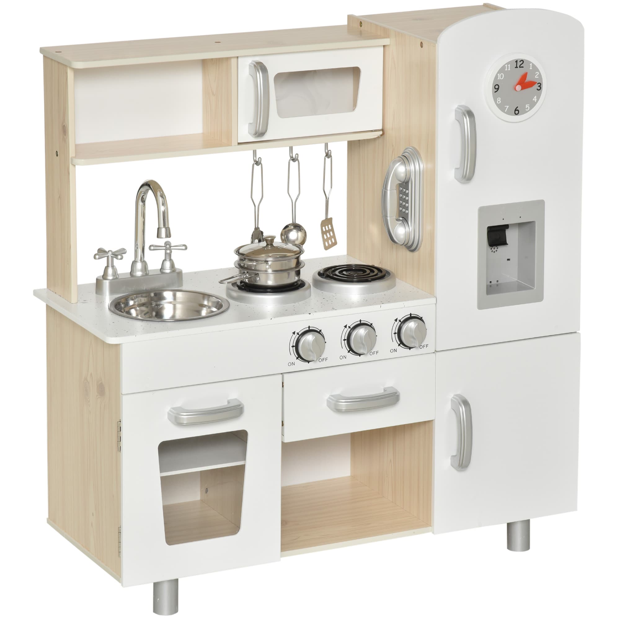 HOMCOM Cuisine pour enfants dinette jeu d'imitation éducatif complet nombreux accessoires & rangements inclus évier réfrigérateur téléphone fournis