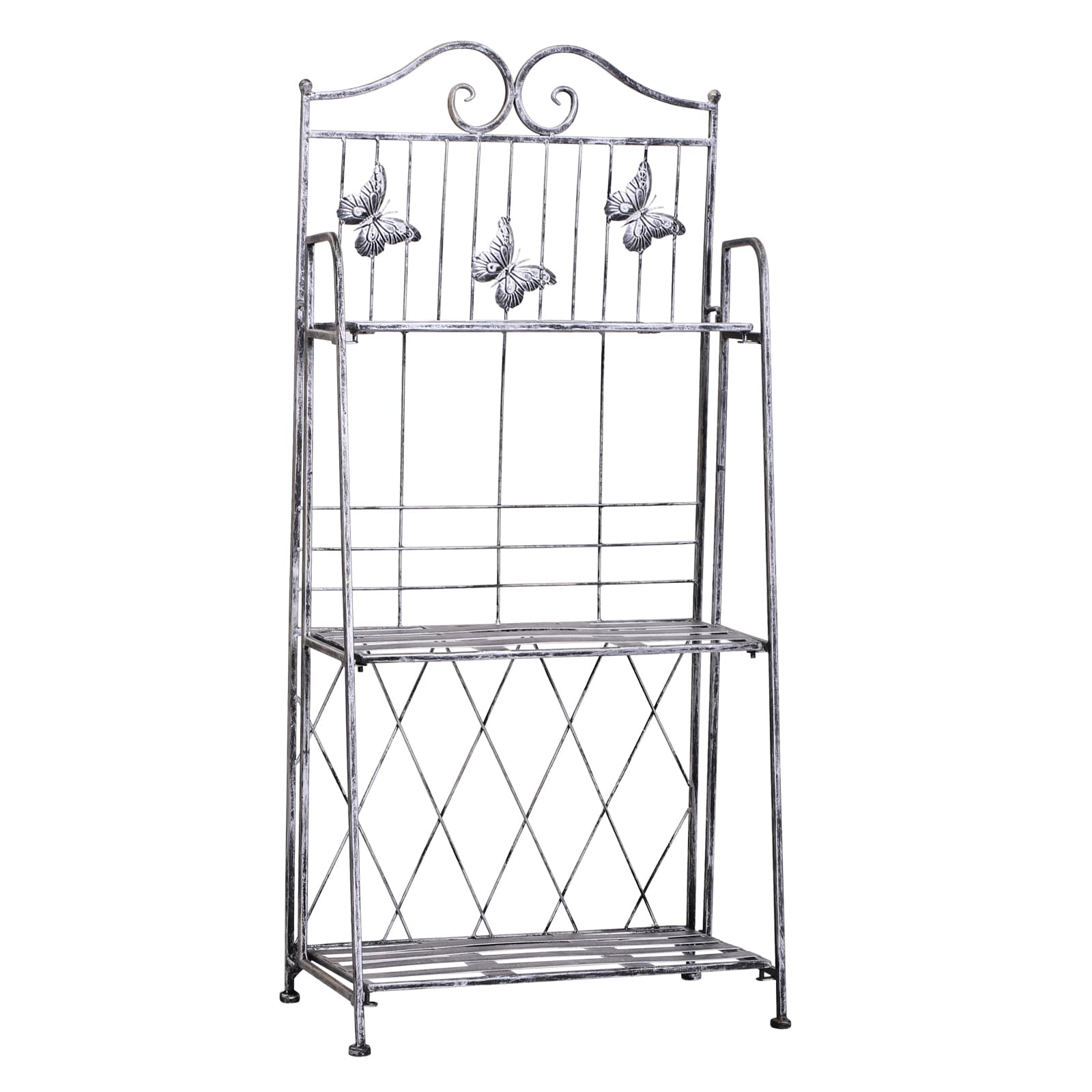 Étagère de rangement étagère de jardin pliable 3 niveaux style néo-rétro fer forgé dim. 44L x 25l x 96H cm gris métal aspect vieilli