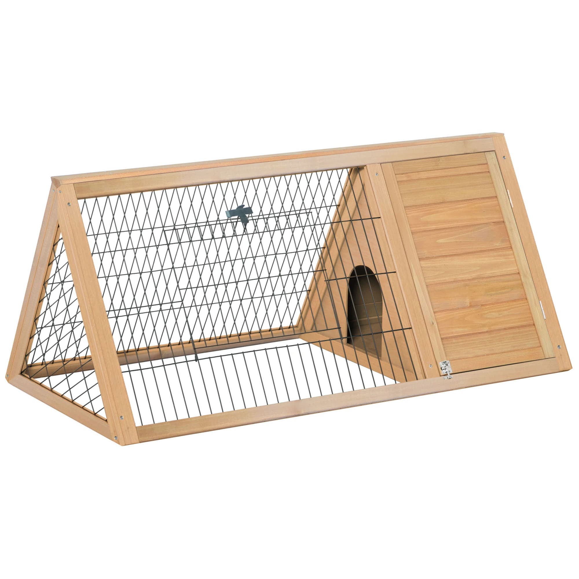 PawHut Clapier à lapin triangulairedouble porte convient aux lapins poules tortue terrestre dim. 116L x 62,2l x 52,5H cm bois massif pin