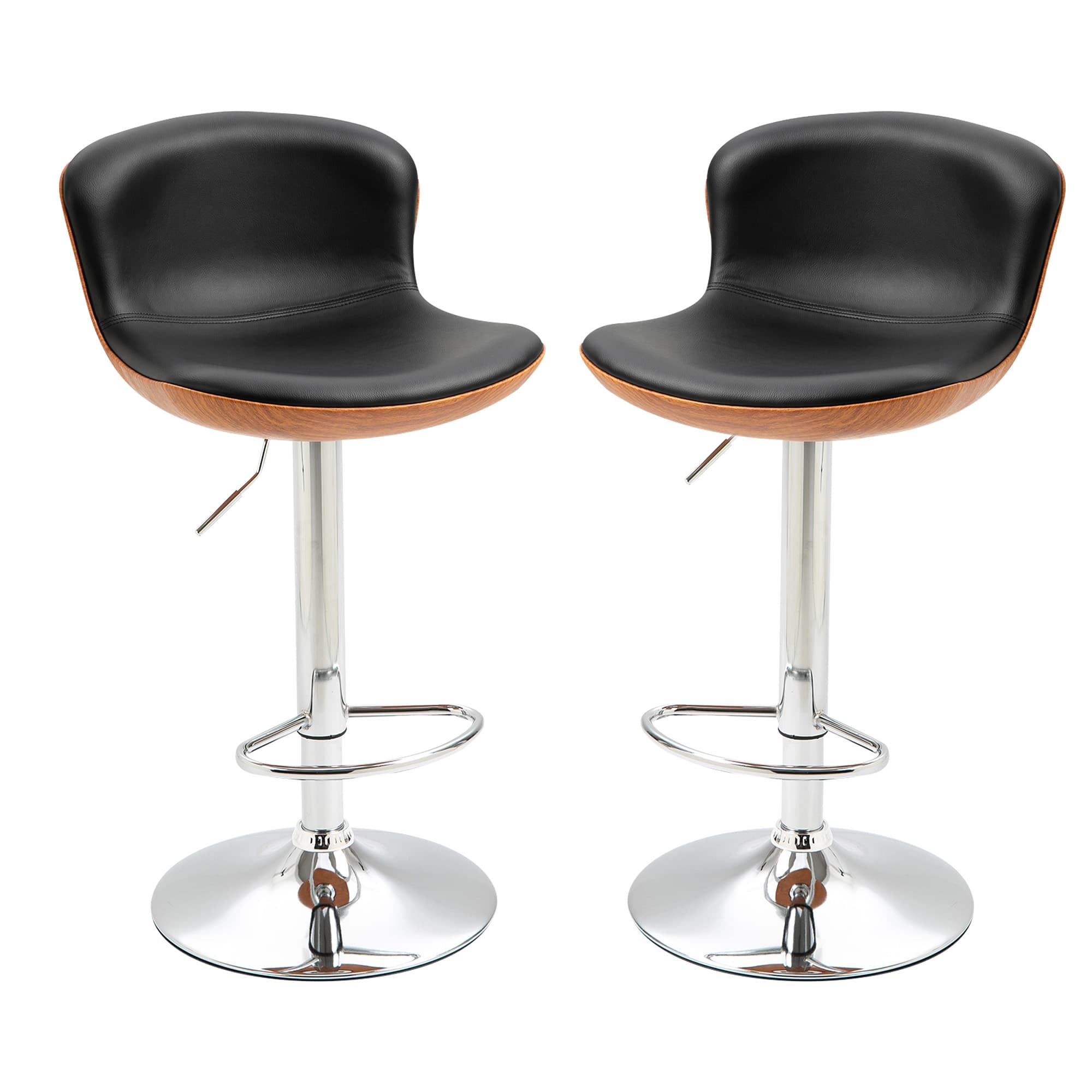 HOMCOM Duo de Tabourets de Bar Pivotants 360° Hauteur Réglable Revêtement Synthétique Effet Bois Noir Aosom France