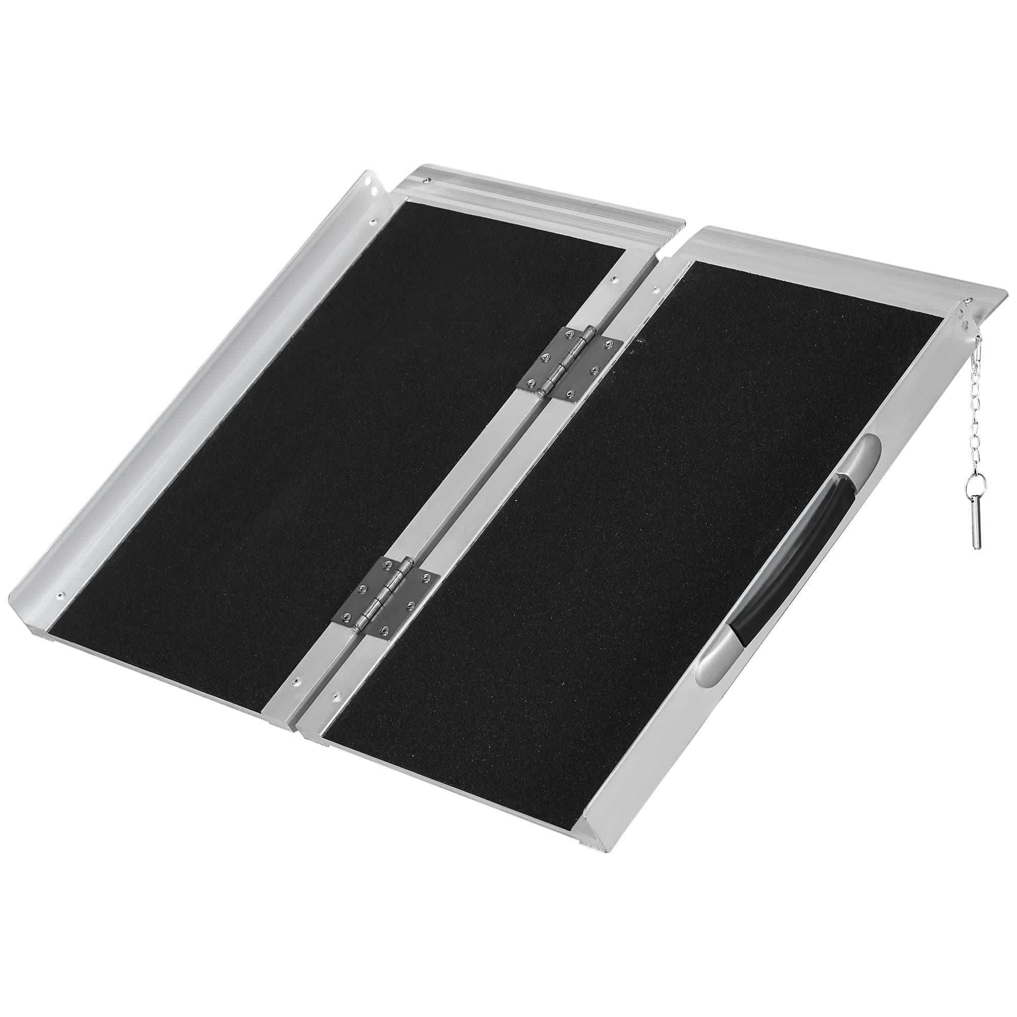 HOMCOM Rampe de Fauteuil Roulant Rampe de Chargement Rampe d'accès antidérapante Pliable avec Bordures de sécurité alu. Noir
