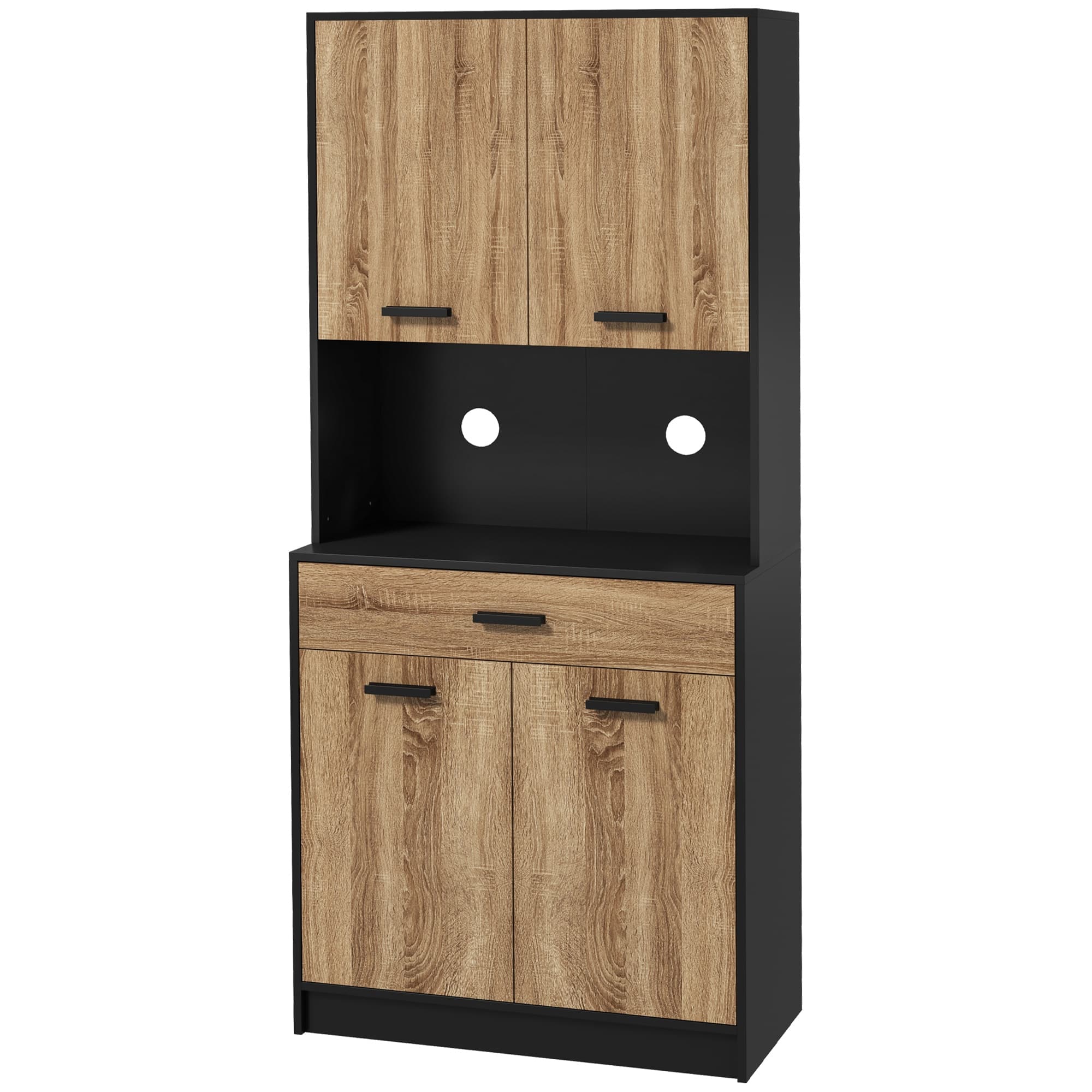 HOMCOM Armoire de cuisine Buffet meuble de rangement, 2 placards 4 portes 1 tiroir, passe-câbles 80L x 40P x 180H cm