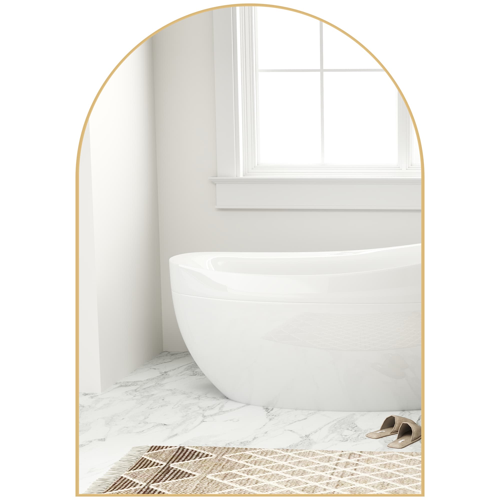 HOMCOM Miroir mural arqué miroir de salle de bain avec cadre en alliage d'aluminium pour chambre salon entrée 50 × 70 cm or