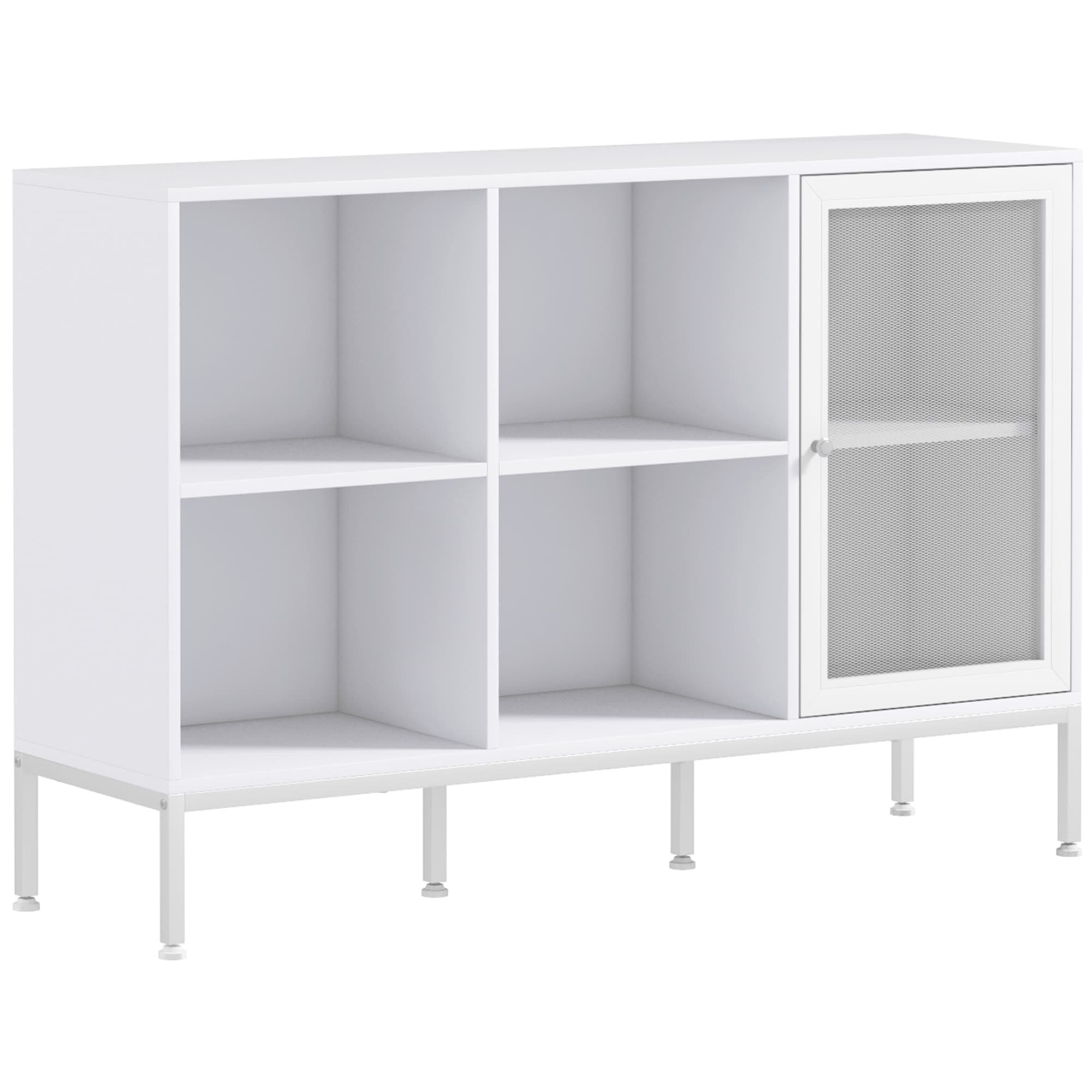 HOMCOM Buffet meuble de rangement 4 compartiments ouverts et 1 placard étagère réglable 120 x 37 x 81,5 cm blanc