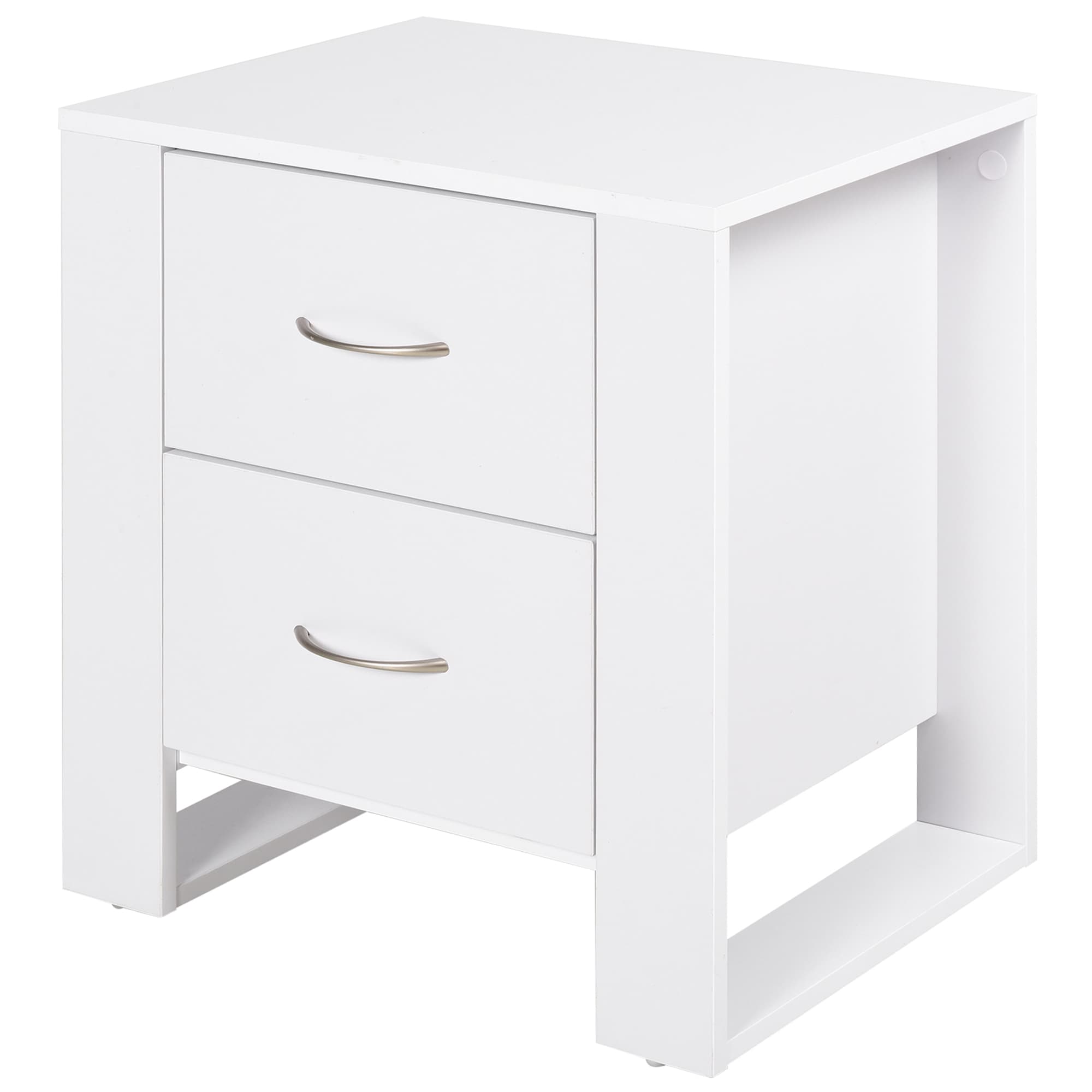 HOMCOM Table de Chevet Blanche Contemporaine 2 Tiroirs Rangement Compact Aosom France