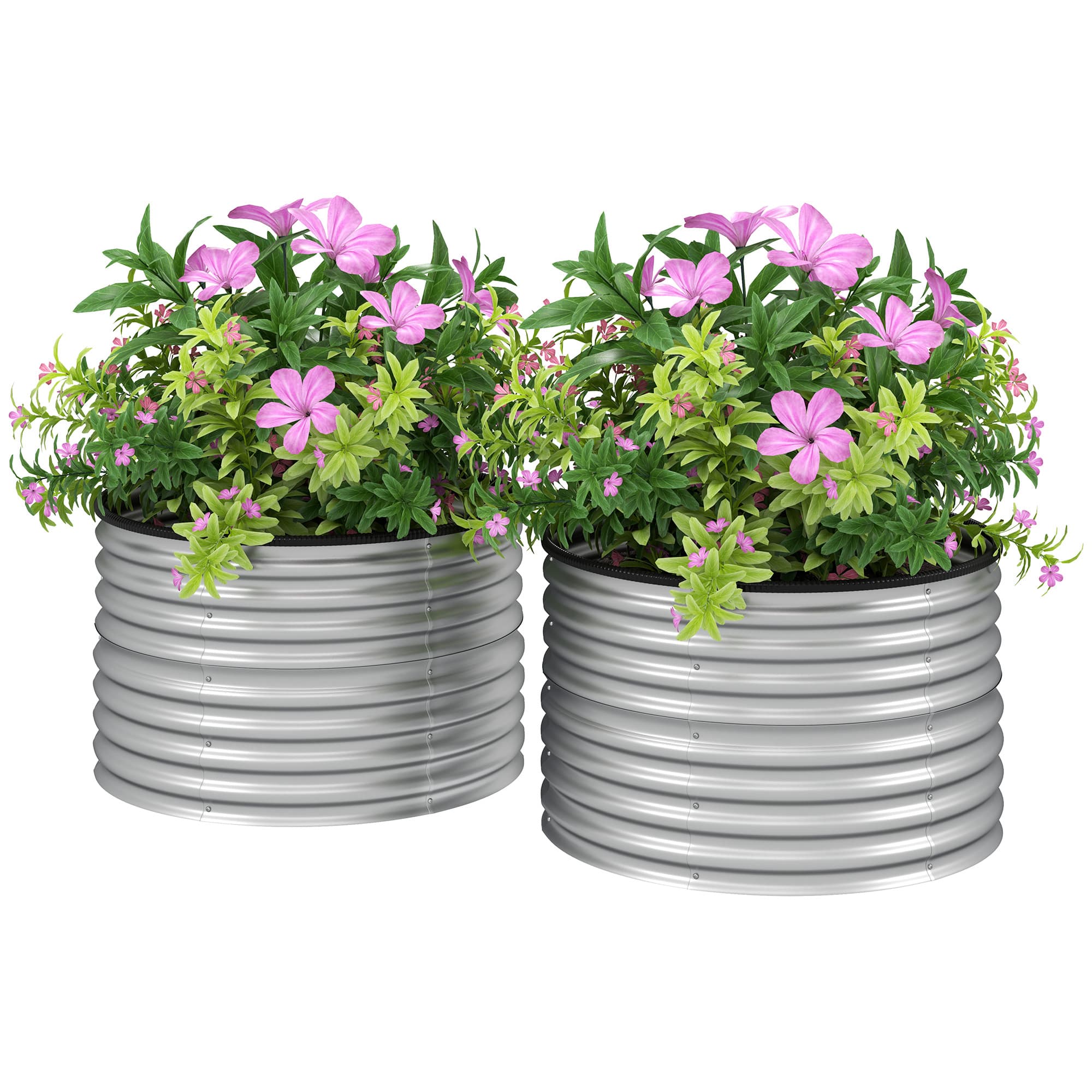 Outsunny Lot de 2 jardinières surélevées kit de jardinière ronde surélevée fonds ouverts acier galvanisé 90 x 90 x 56 cm argent